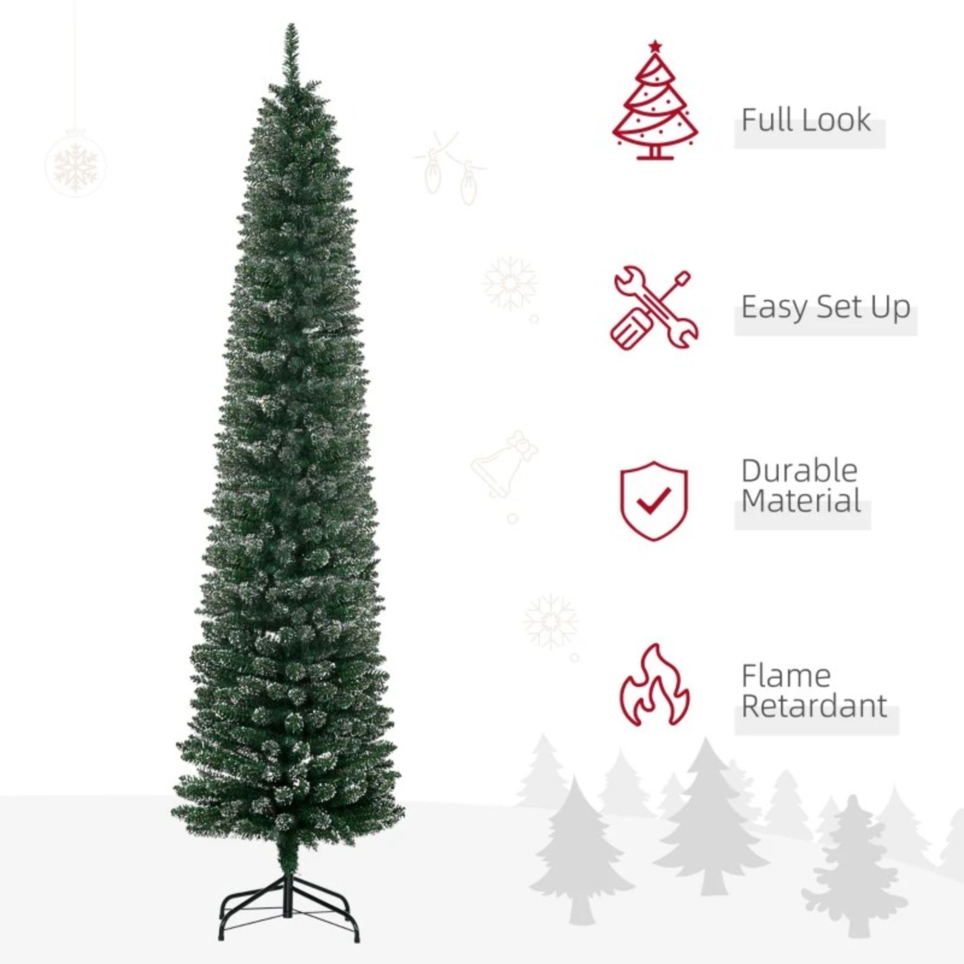 RRP £77.99 - HOMCOM 7.5FT Artificial Snow Dipped Christmas Tree Xmas Pencil Tree Holiday Home Indoor - Image 2 of 2