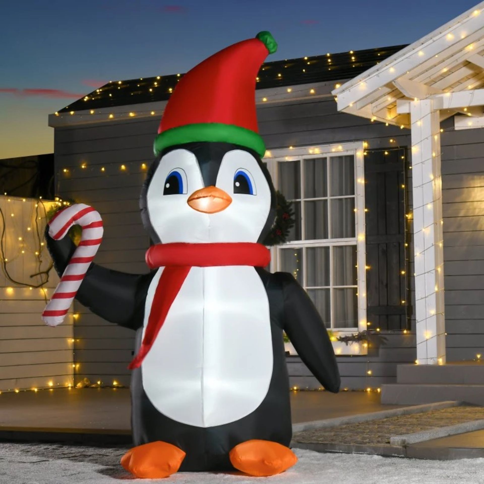 RRP £45.99 - HOMCOM 2.5m Inflatable Christmas Penguin Holding Candy Cane Built-in LED for Party -