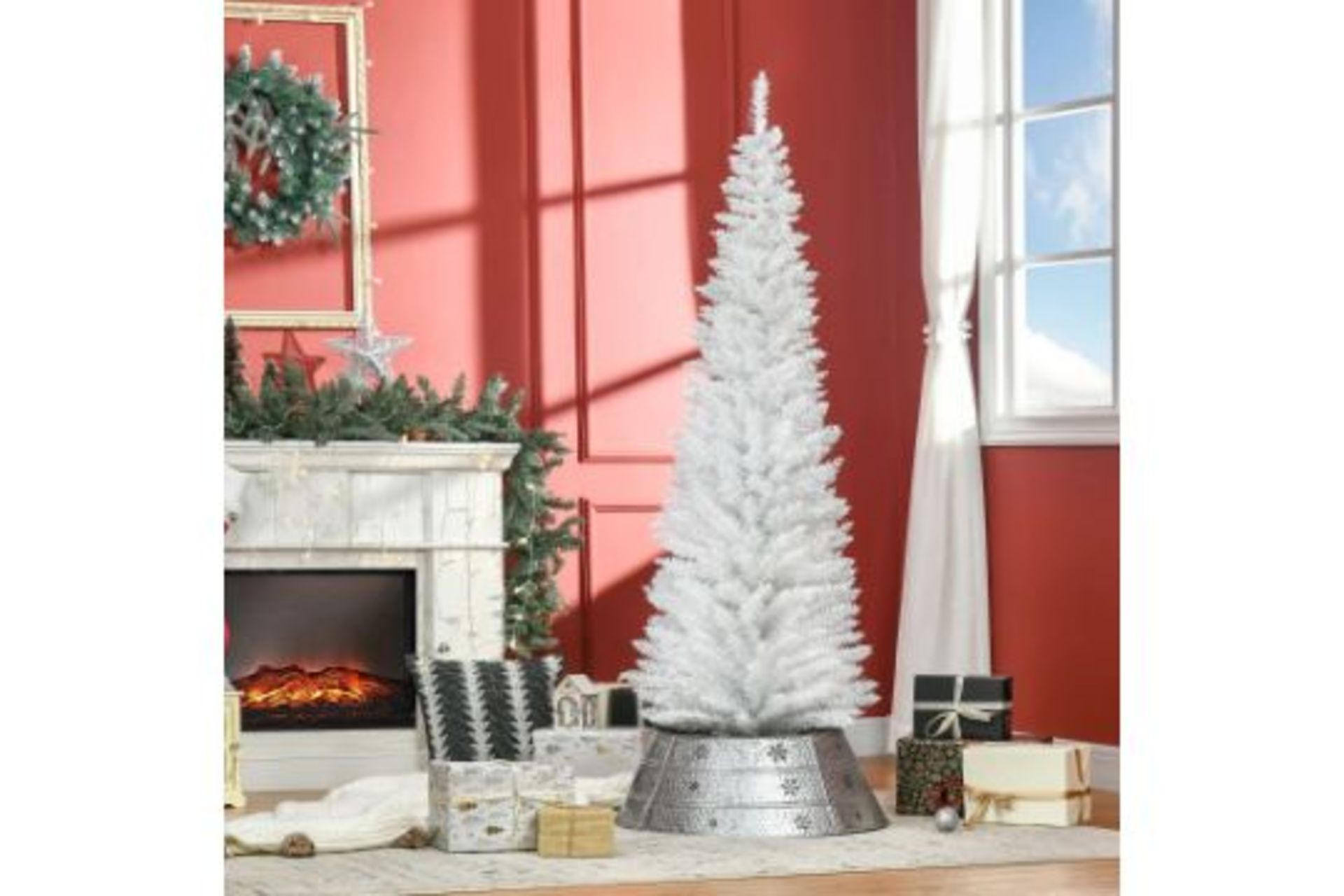 RRP £36.99 - 6FT Artificial Pine Pencil Slim Tall Christmas Tree with 390 Branch Tips Xmas Holiday