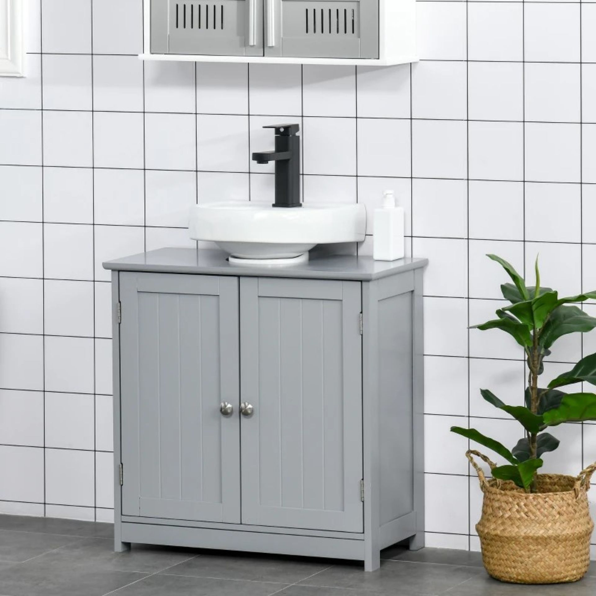 RRP £71.99 - kleankin 60x60cm Under-Sink Storage Cabinet w/ Adjustable Shelf Handle Grey -