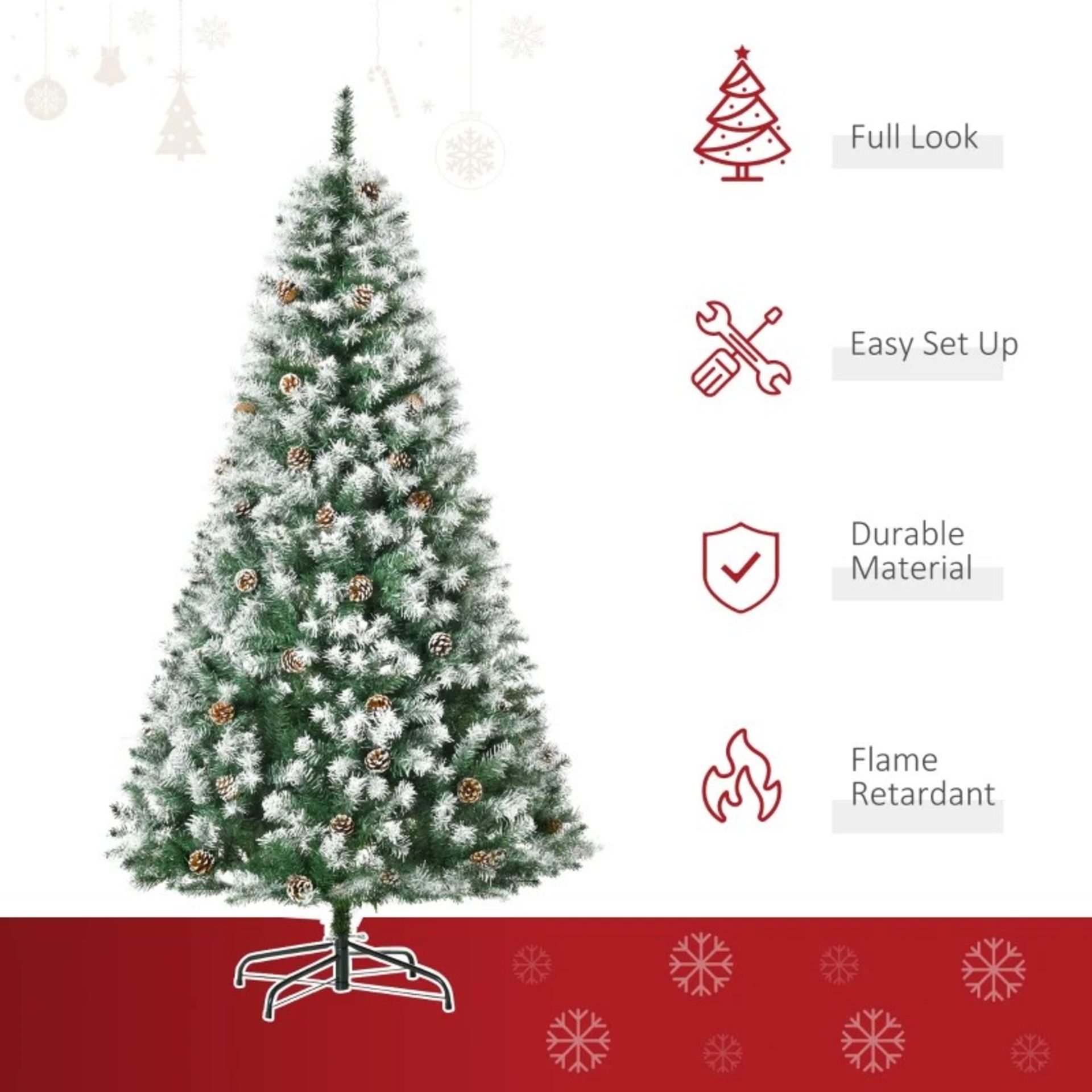 RRP £98.99 - HOMCOM 6FT Artificial Christmas Tree with Pine Cones, Holiday Home Xmas Decoration - Image 3 of 4