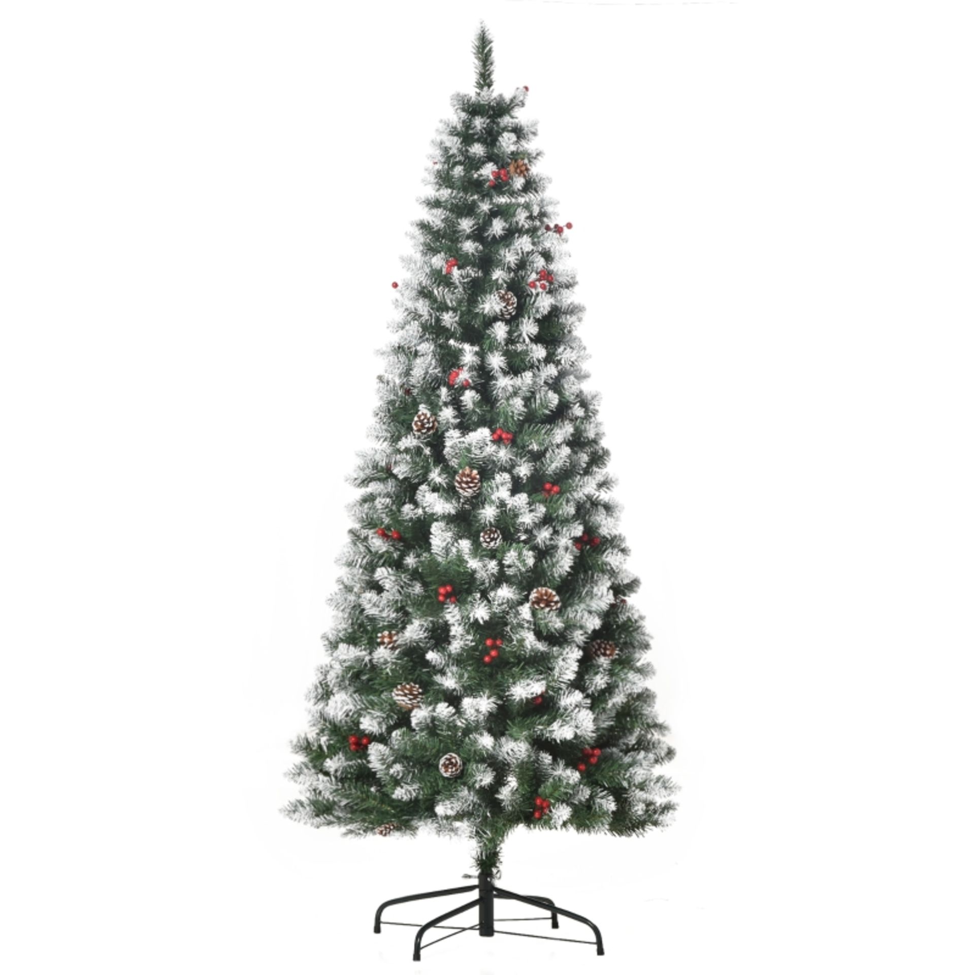 RRP £69.99 - HOMCOM 6FT Artificial Christmas Tree Foldable Feet Xmas Pencil Tree with Red Berries