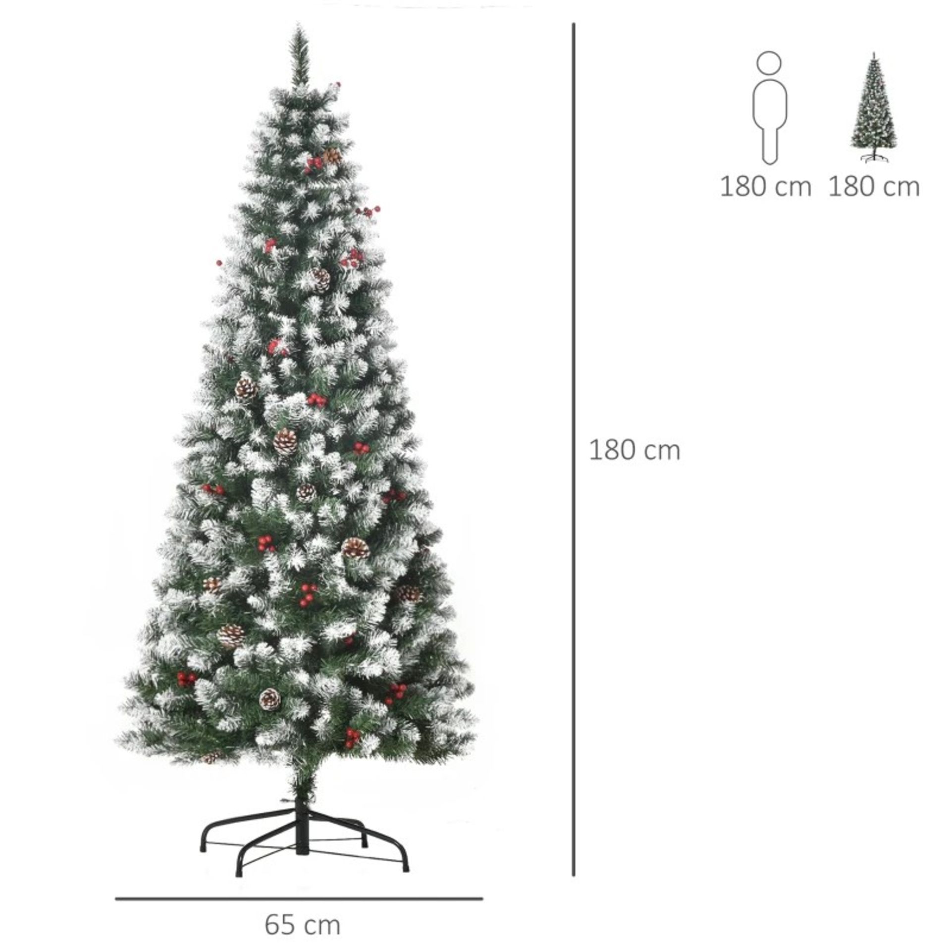 RRP £69.99 - HOMCOM 6FT Artificial Christmas Tree Foldable Feet Xmas Pencil Tree with Red Berries - Image 2 of 4