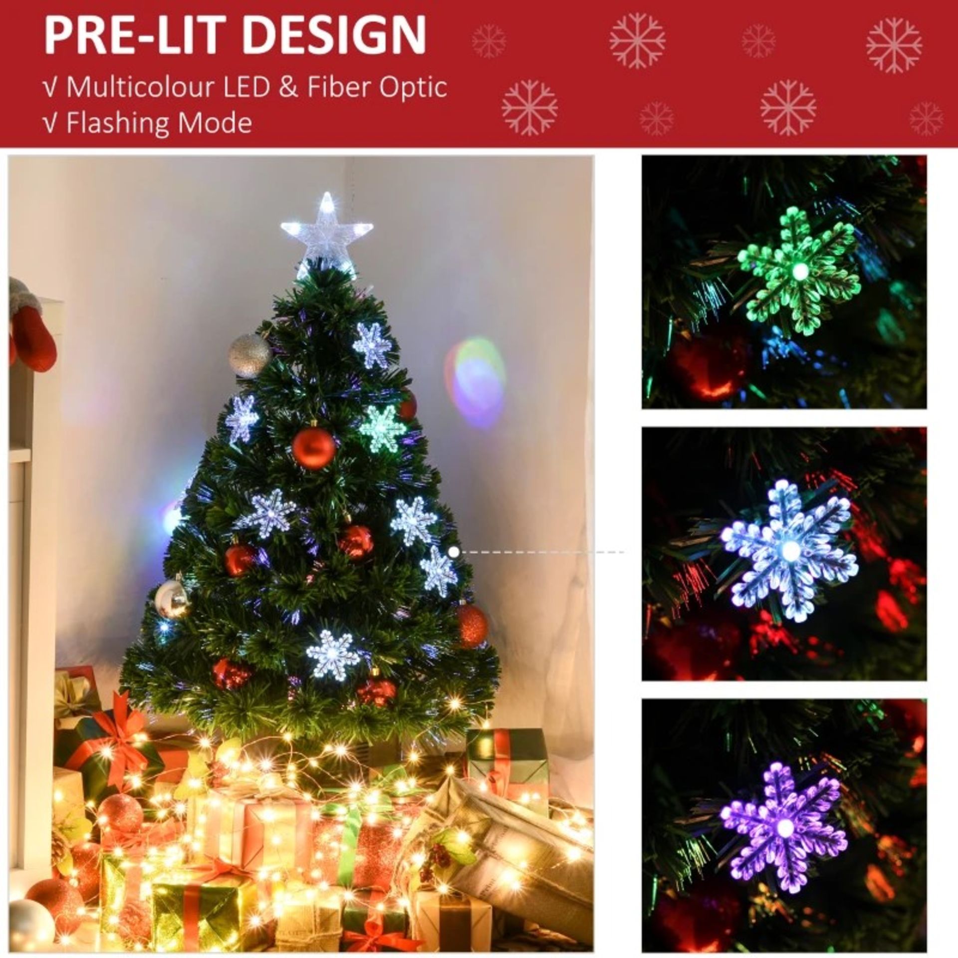 RRP £36.99 - HOMCOM 3FT Green Fibre Optic Artificial Christmas Tree Xmas Colourful LED Scattered - Image 3 of 4