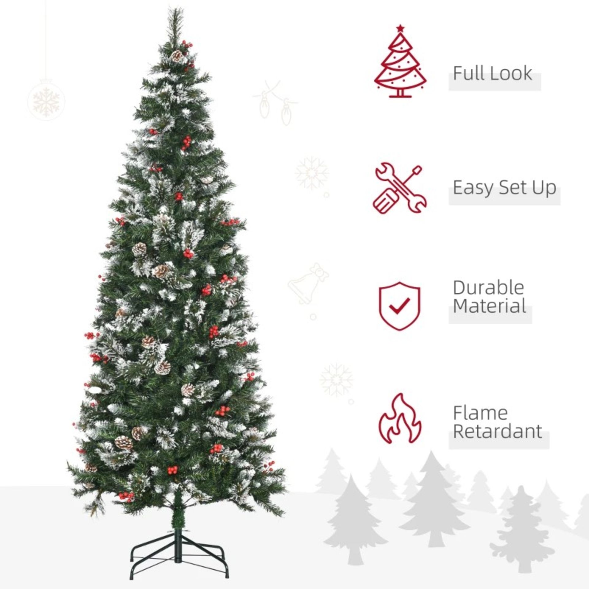 RRP £139.99 - HOMCOM 7FT Artificial Christmas Tree Slim Pencil Xmas Tree with 738 Realistic - Image 3 of 4