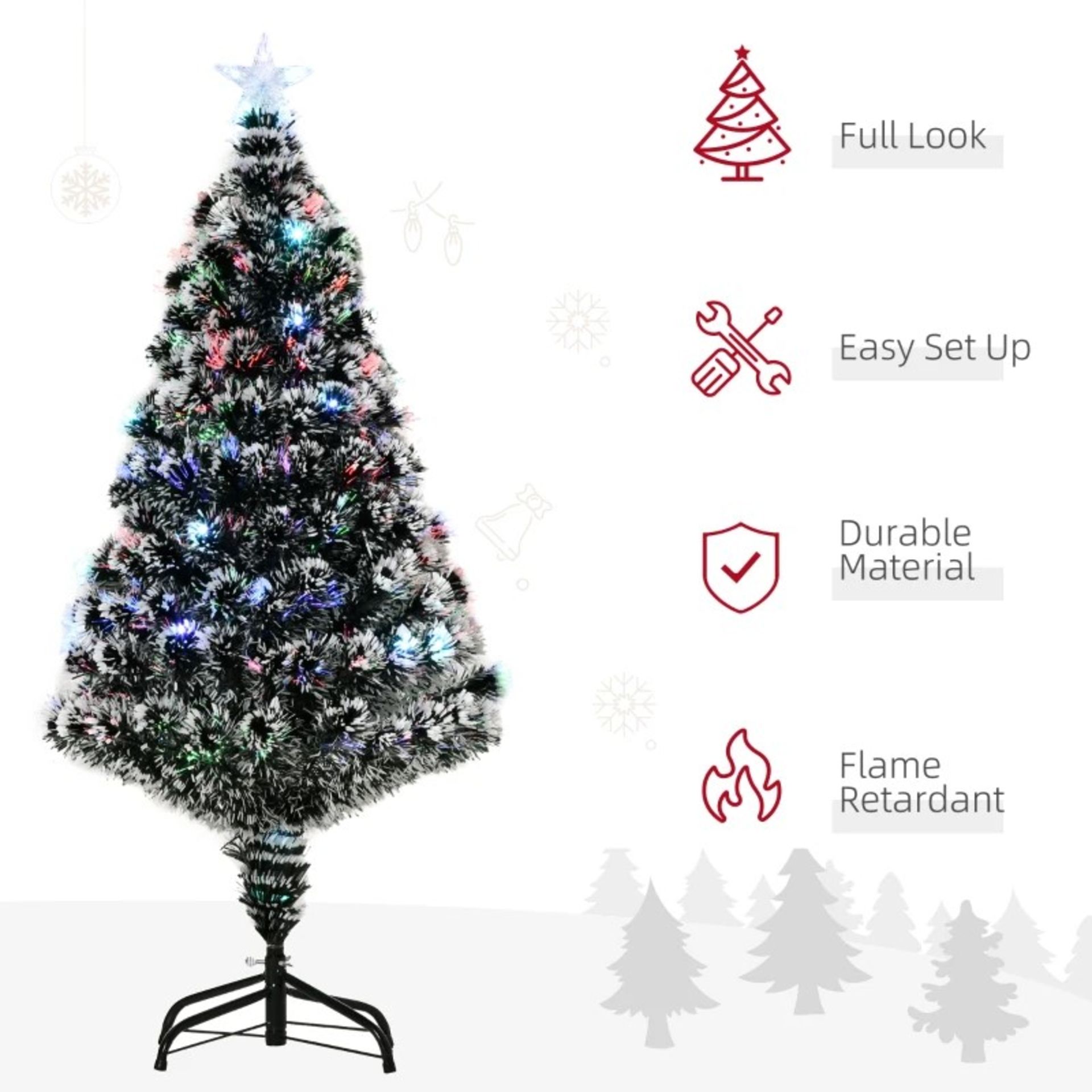 RRP £53.99 - HOMCOM 4FT Artificial Prelit Christmas Tree, Snow Xmas Tree with Colourful LED Lighting - Image 3 of 4