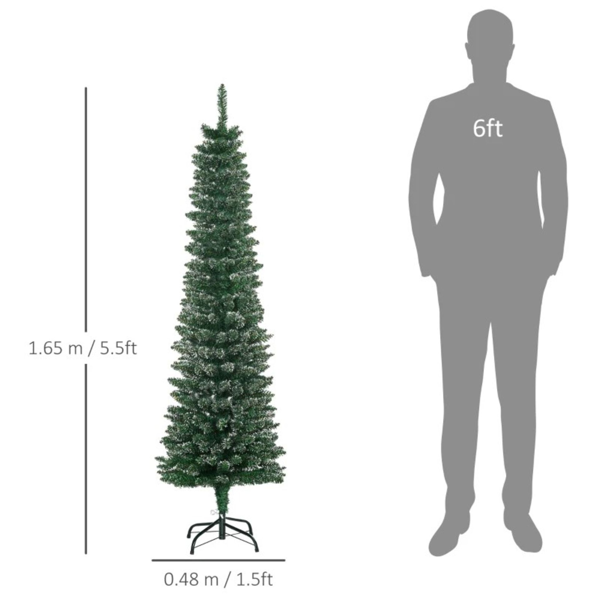 RRP £99.99 - HOMCOM 5.5FT Artificial Snow Dipped Christmas Tree Xmas Pencil Tree Holiday Home Indoor - Image 2 of 3