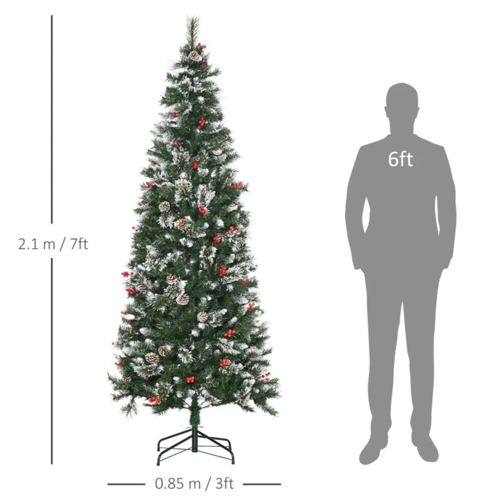 RRP £139.99 - HOMCOM 7FT Artificial Christmas Tree Slim Pencil Xmas Tree with 738 Realistic - Image 2 of 4