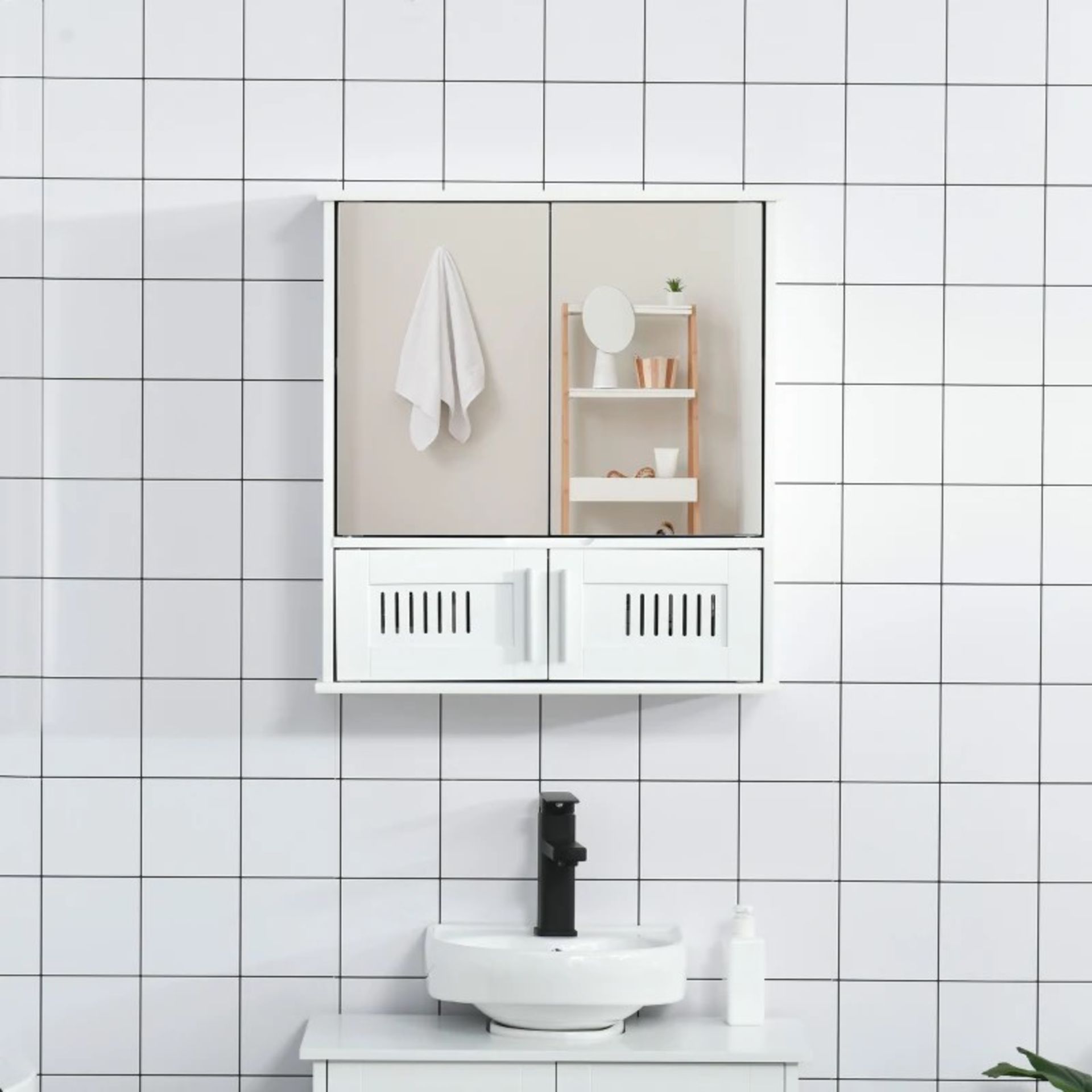 RRP £57.99 - kleankin Bathroom Mirror Cabinet Wall Mount Storage Cupboard W/ Door and Shelves