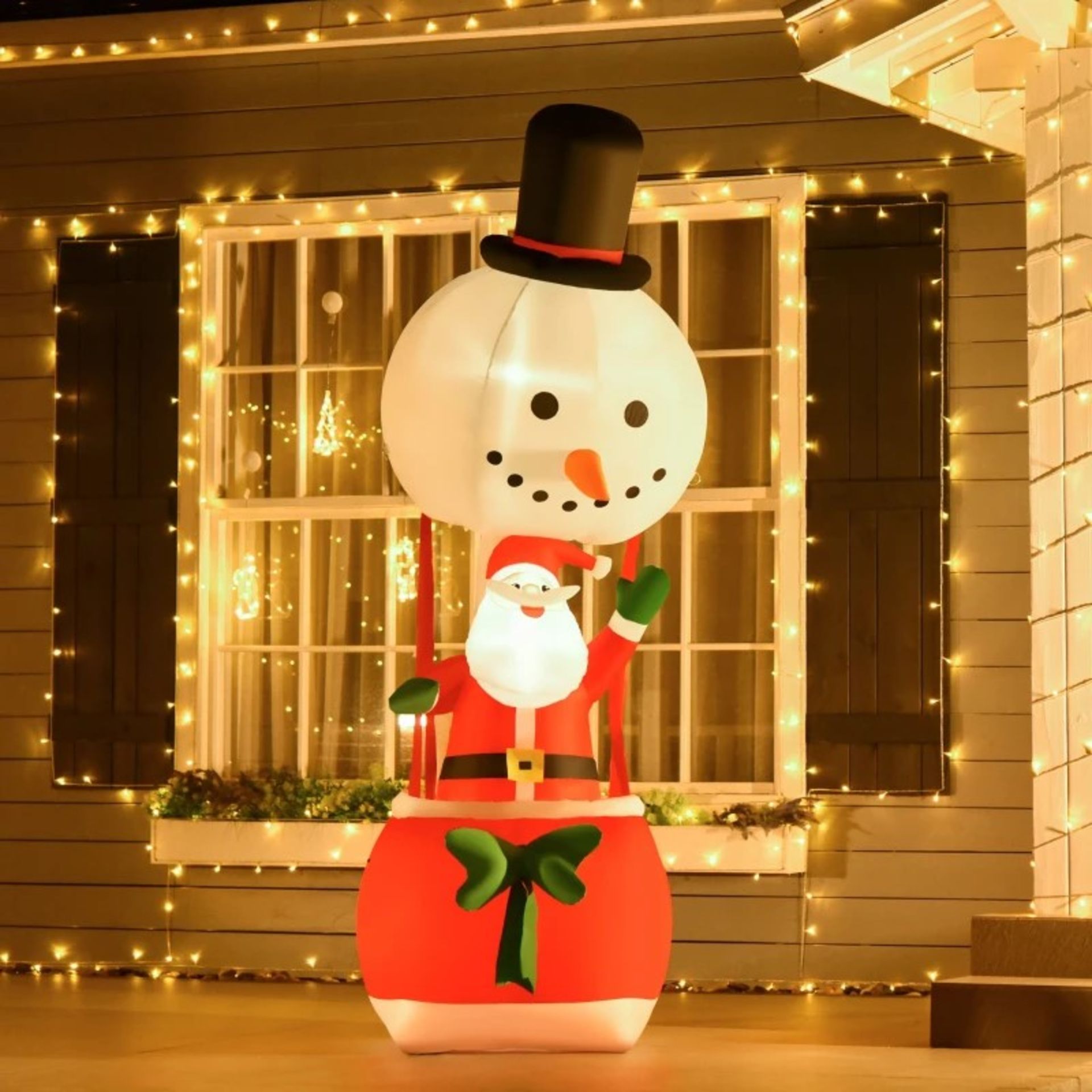 RRP £66.99 - HOMCOM 2.5m Christmas Inflatables Santa Claus on Hot Air Balloon Light Up Decor Party -