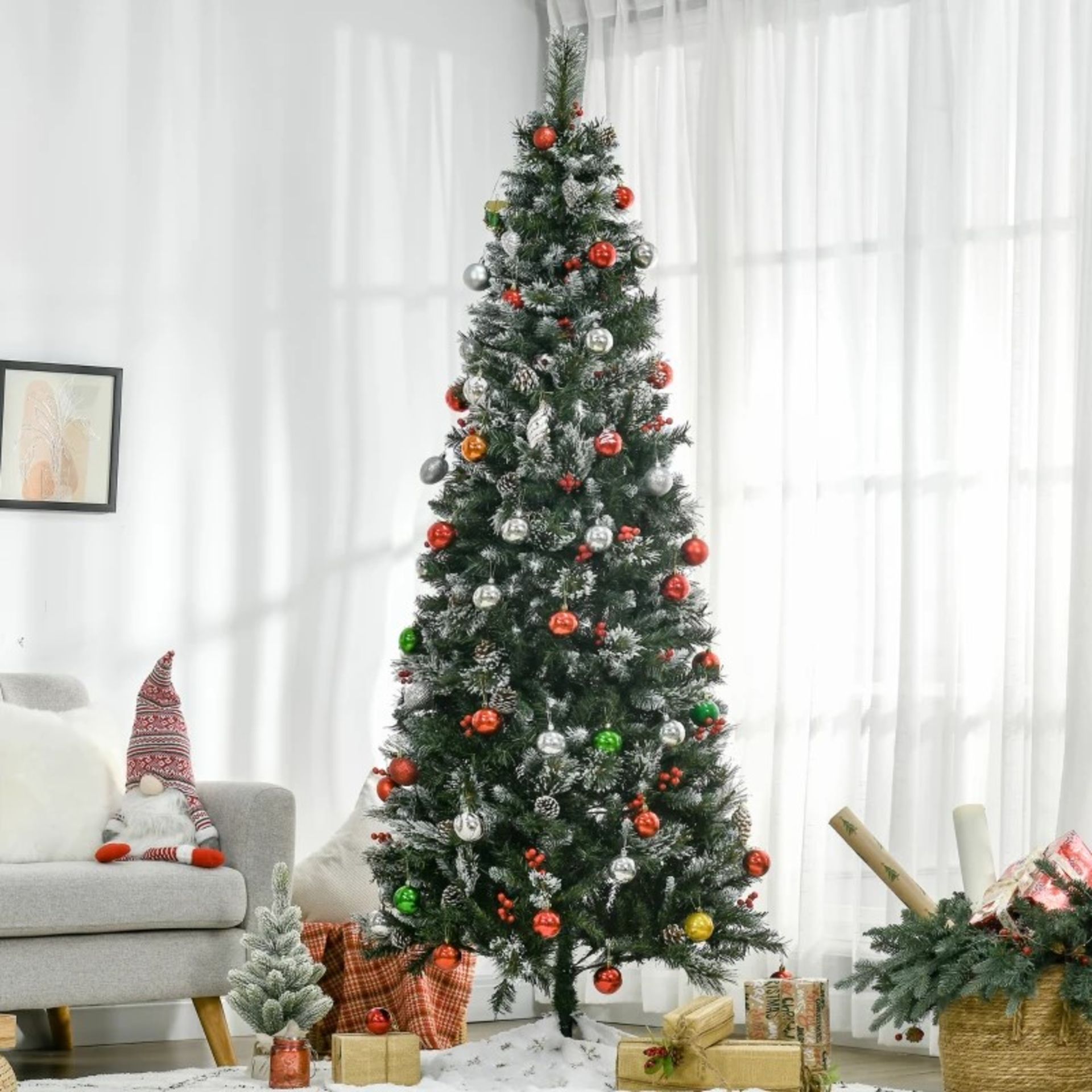 RRP £139.99 - HOMCOM 7FT Artificial Christmas Tree Slim Pencil Xmas Tree with 738 Realistic