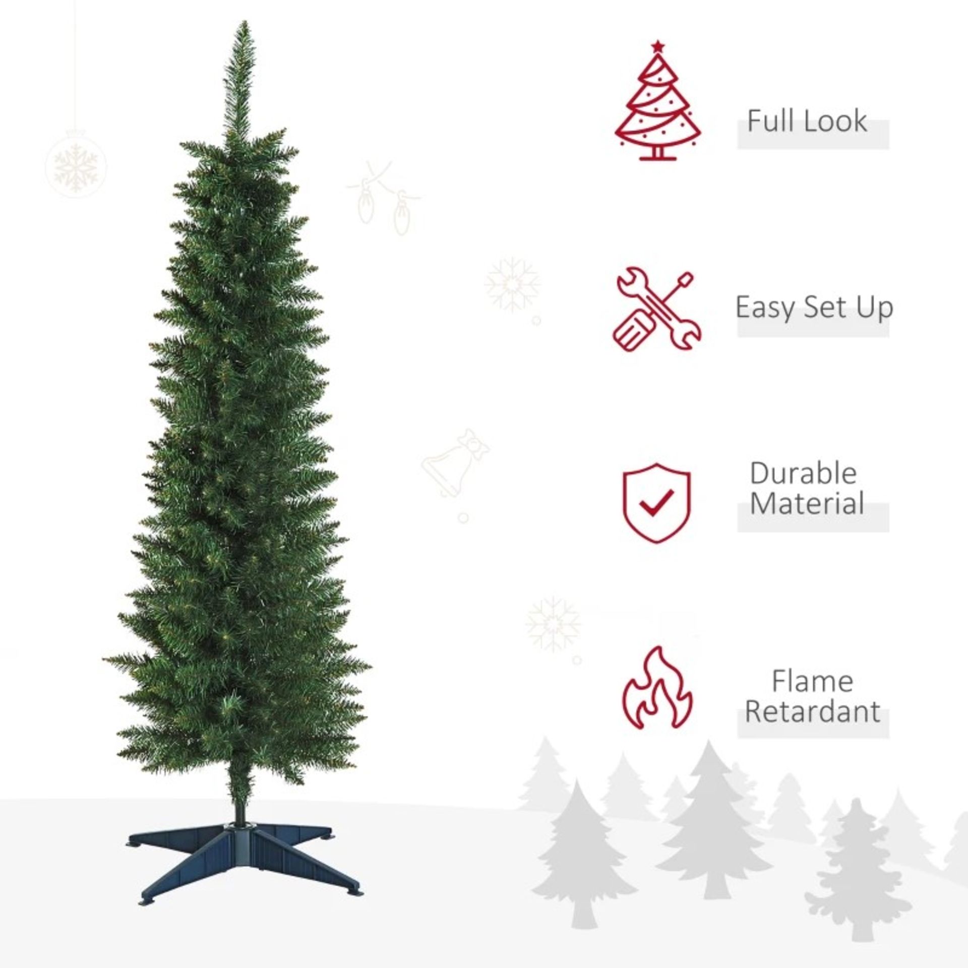 RRP £35.99 - HOMCOM 5FT Artificial Pine Pencil Slim Tall Christmas Tree with 294 Branch Tips Xmas - Image 2 of 3