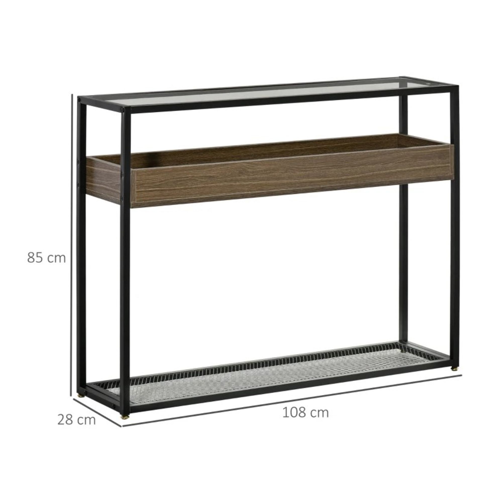 RRP £62.99 - HOMCOM Industrial Style Console Table Sofa Table with Tempered Glass Top Steel - Image 2 of 4
