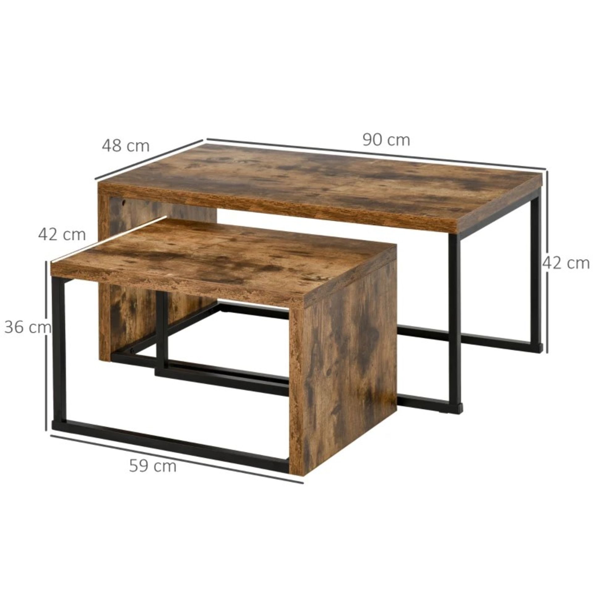 RRP £84.99 - HOMCOM 2 Pieces Coffee Tables Set Industrial Style Side Table Living Room Bedroom - Image 2 of 4