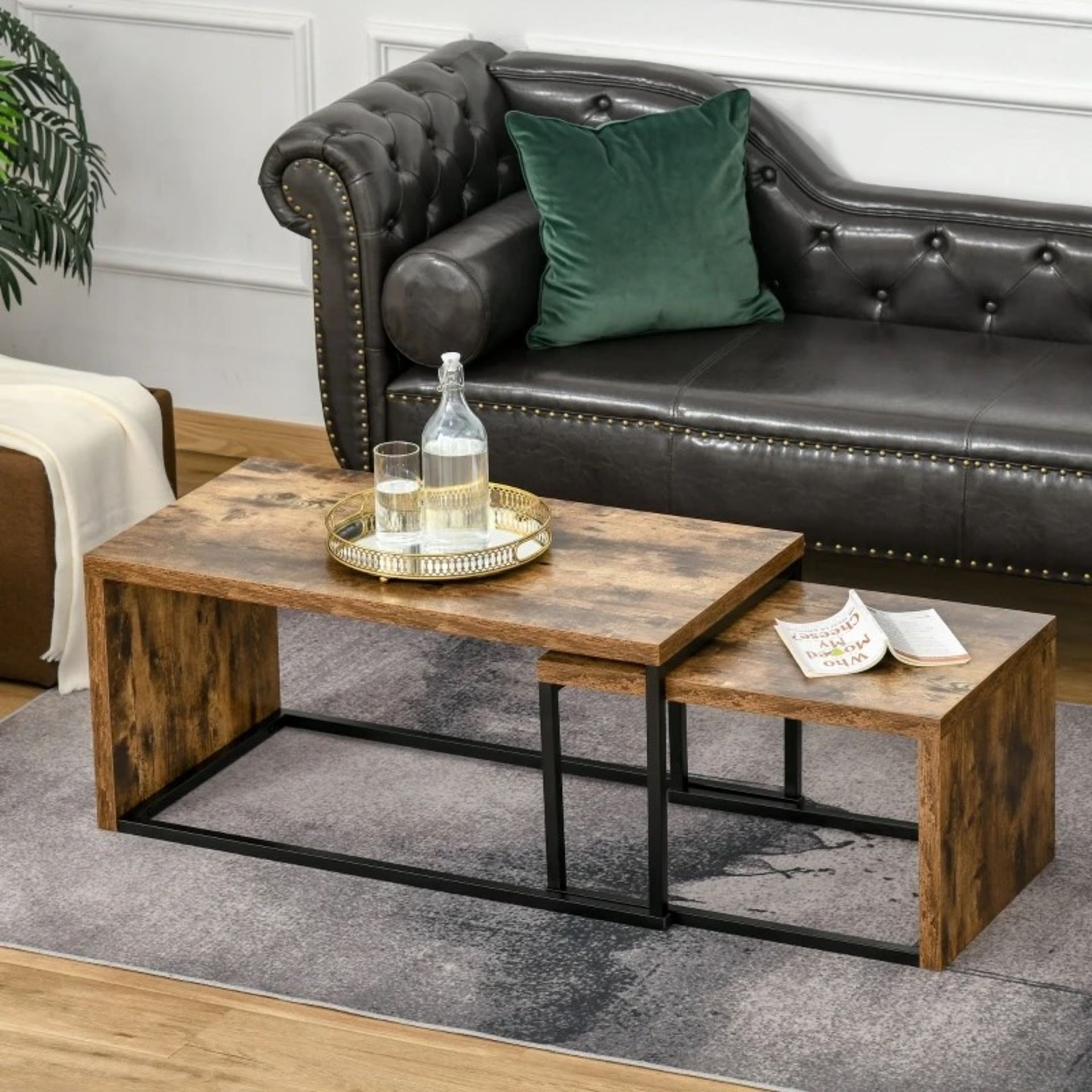 RRP £84.99 - HOMCOM 2 Pieces Coffee Tables Set Industrial Style Side Table Living Room Bedroom