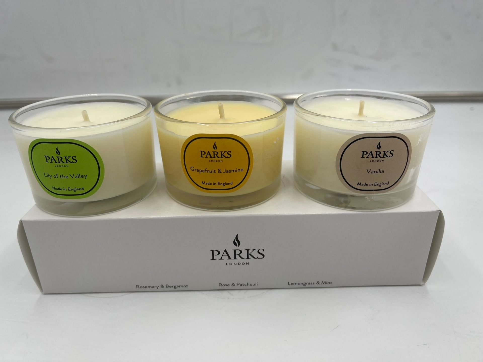 RRP £54 - New Set Of 3 Parks London Scented Candles - Grapefruit & Jasmine - Vanilla - Lily Of The