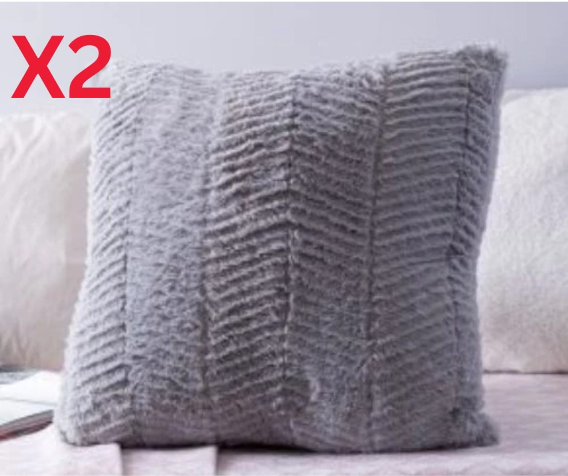 RRP £36 - x2 New Silentnight Grey Faux Fur Cushion - 48 x 48cm