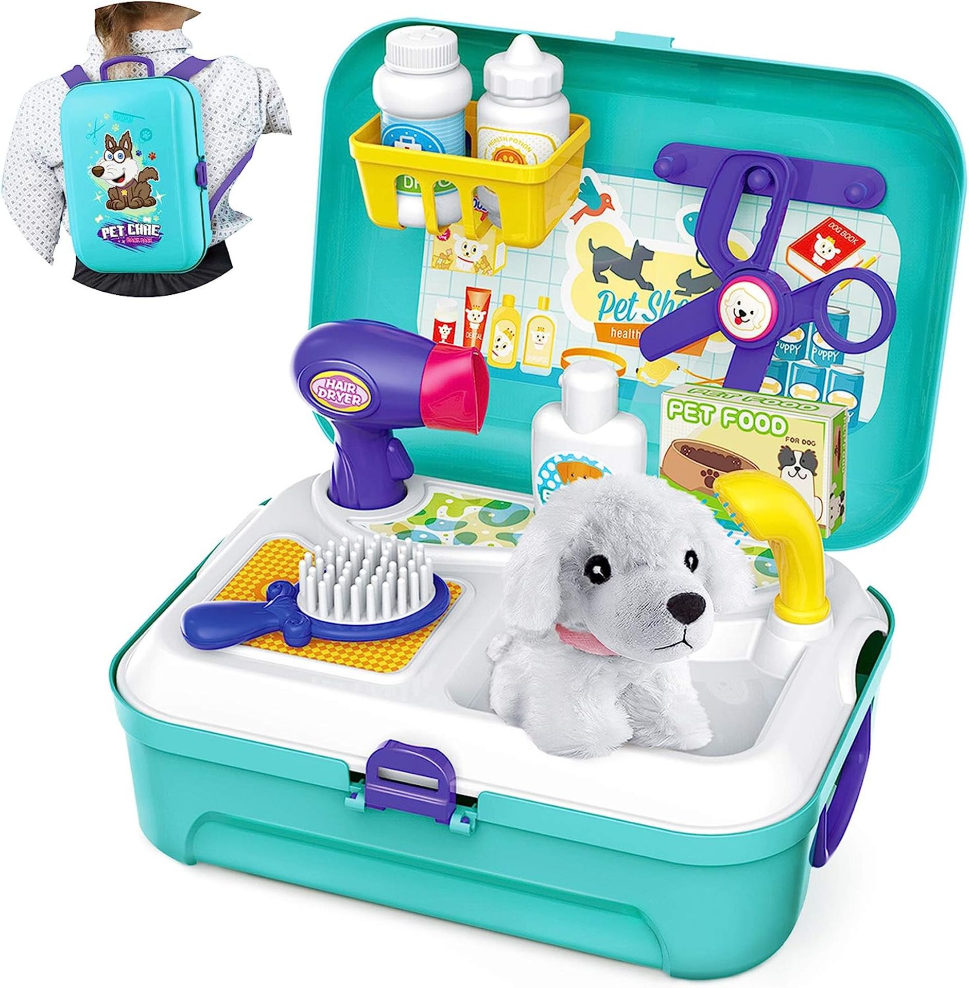 RRP £23.99 - New 16pc Pet Care Back Pack Play Set