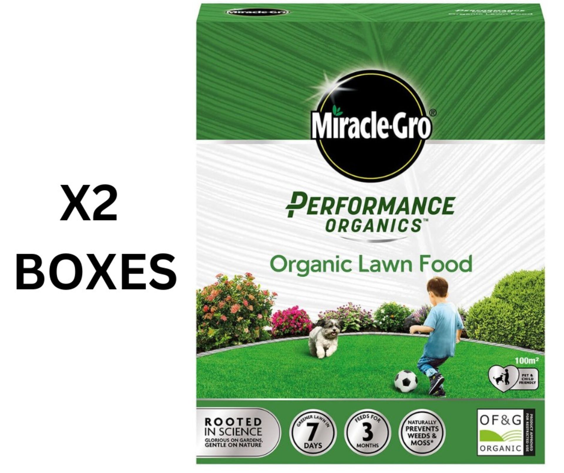 RRP £25 - X2 New Boxes Of Miracle-Gro Organic Lawn Food. Suggested to be put down in march and feeds
