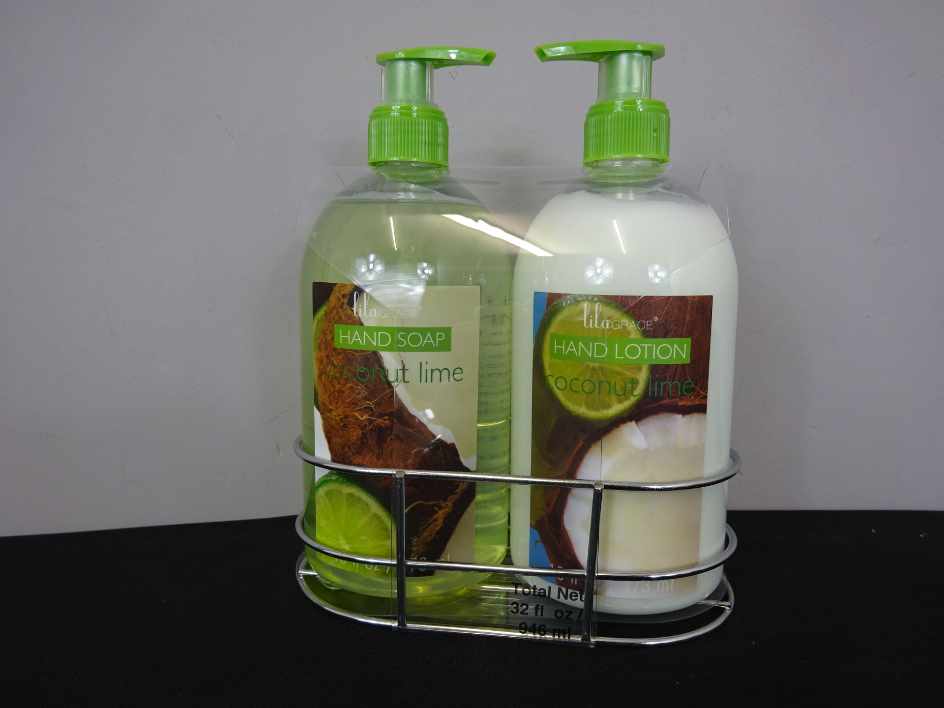 New Lila Grace 473ml Coconut Lime Hand Soap & Hand Wash Set With Metal Holder