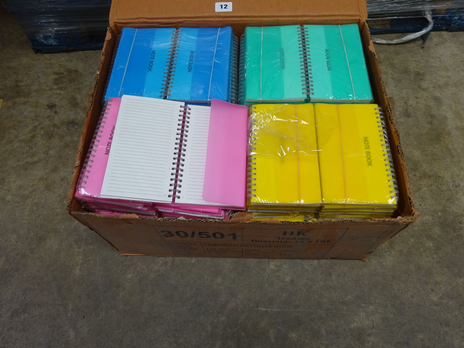 BOX OF 144 NEW NOTE BOOKS ASSORTED COLOURS