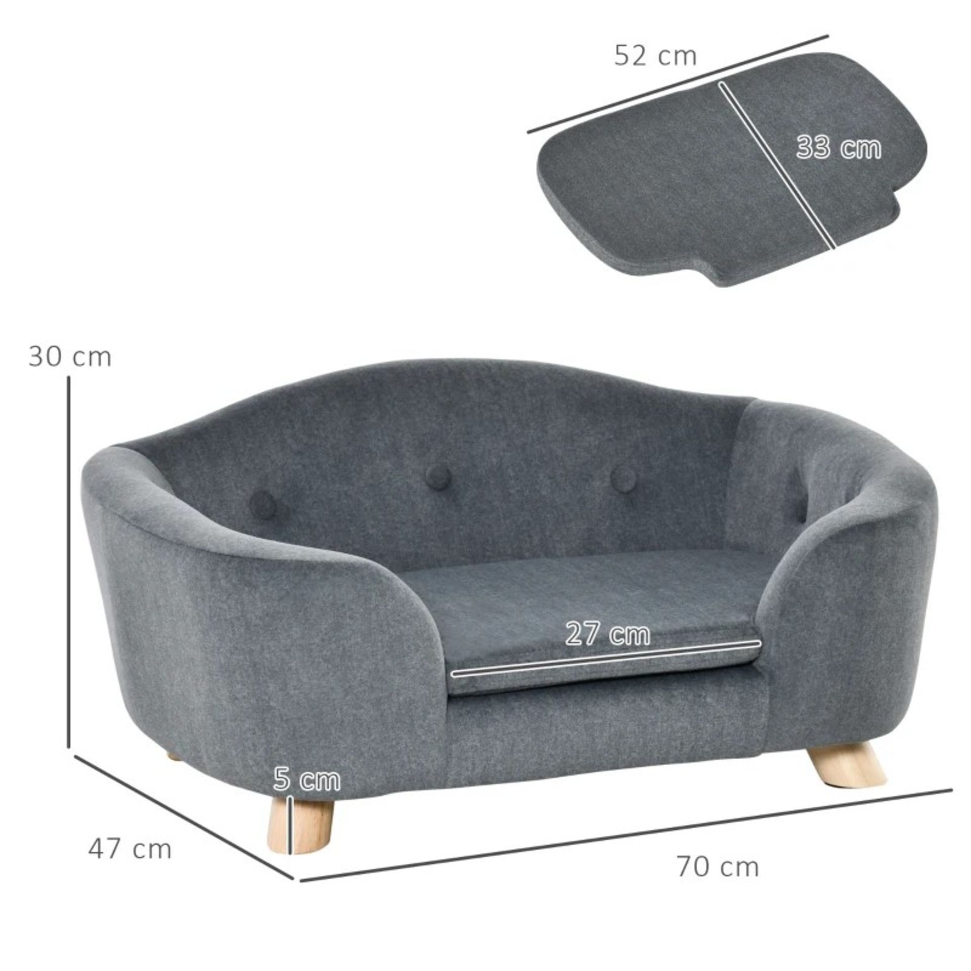 RRP £99.99 - PawHut Pet Sofa Puppy Kitten Lounge, w/ Wooden Frame, Washable Cushion, Grey - - Image 2 of 4