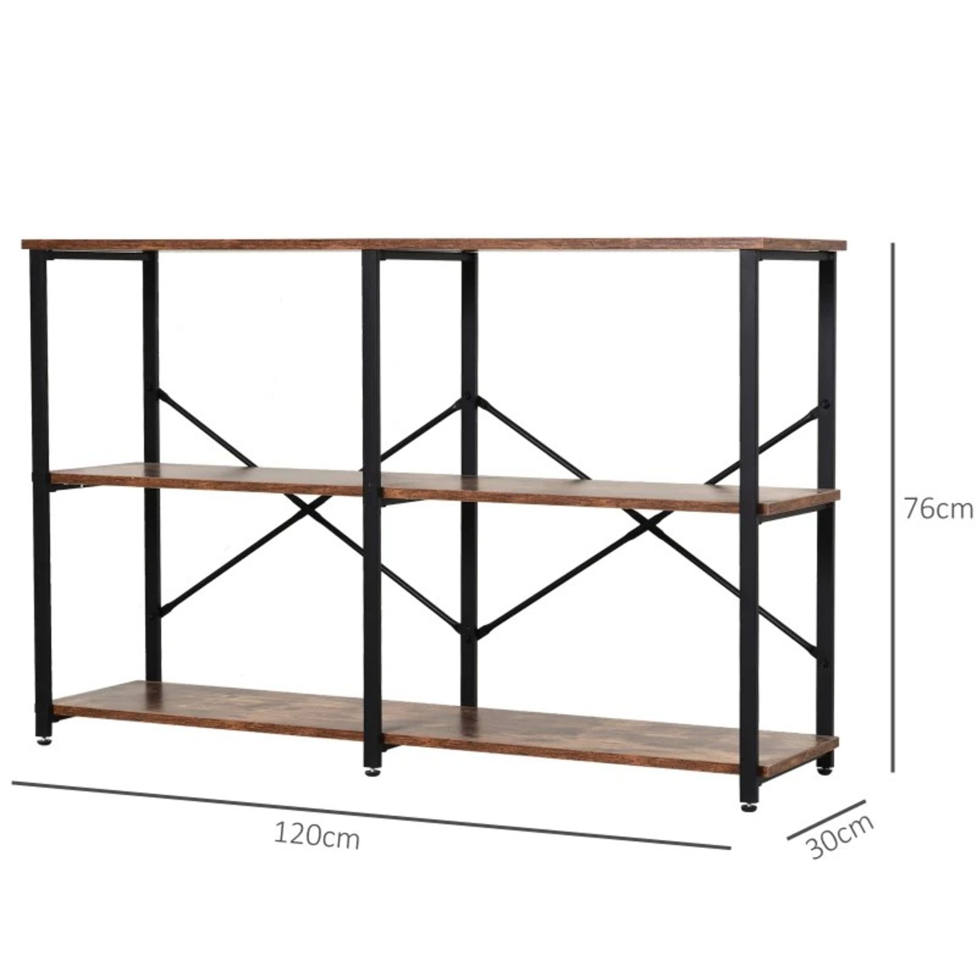 RRP £100.99 - HOMCOM Particle Board 3-Tier Shelving Unit Brown - DIMENSIONS: 76H x 120L x 30Wcm. - Image 2 of 4