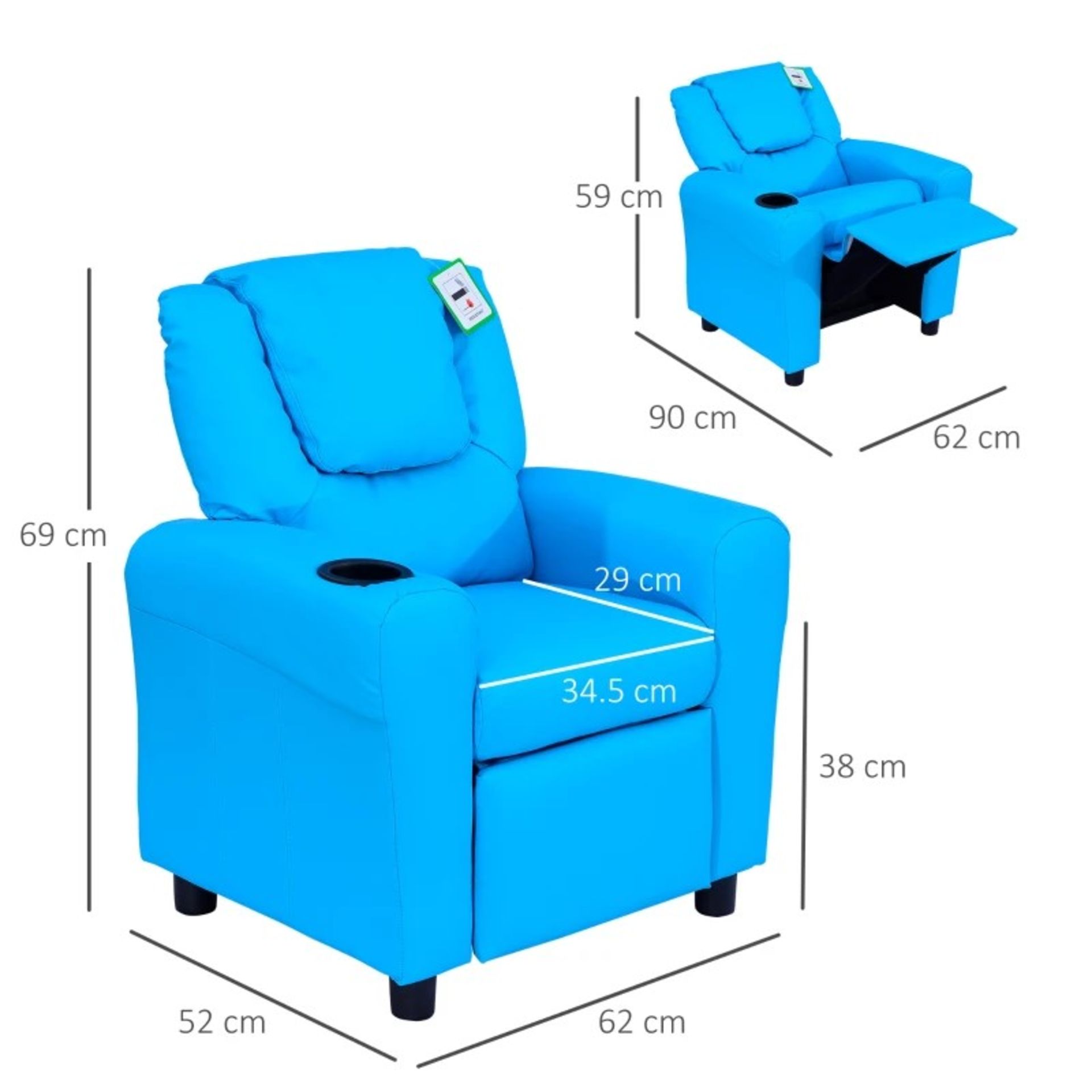 RRP £104.99 - HOMCOM Kids Children Recliner Lounger Armchair Games Chair Sofa Seat PU Leather Look - Image 3 of 4