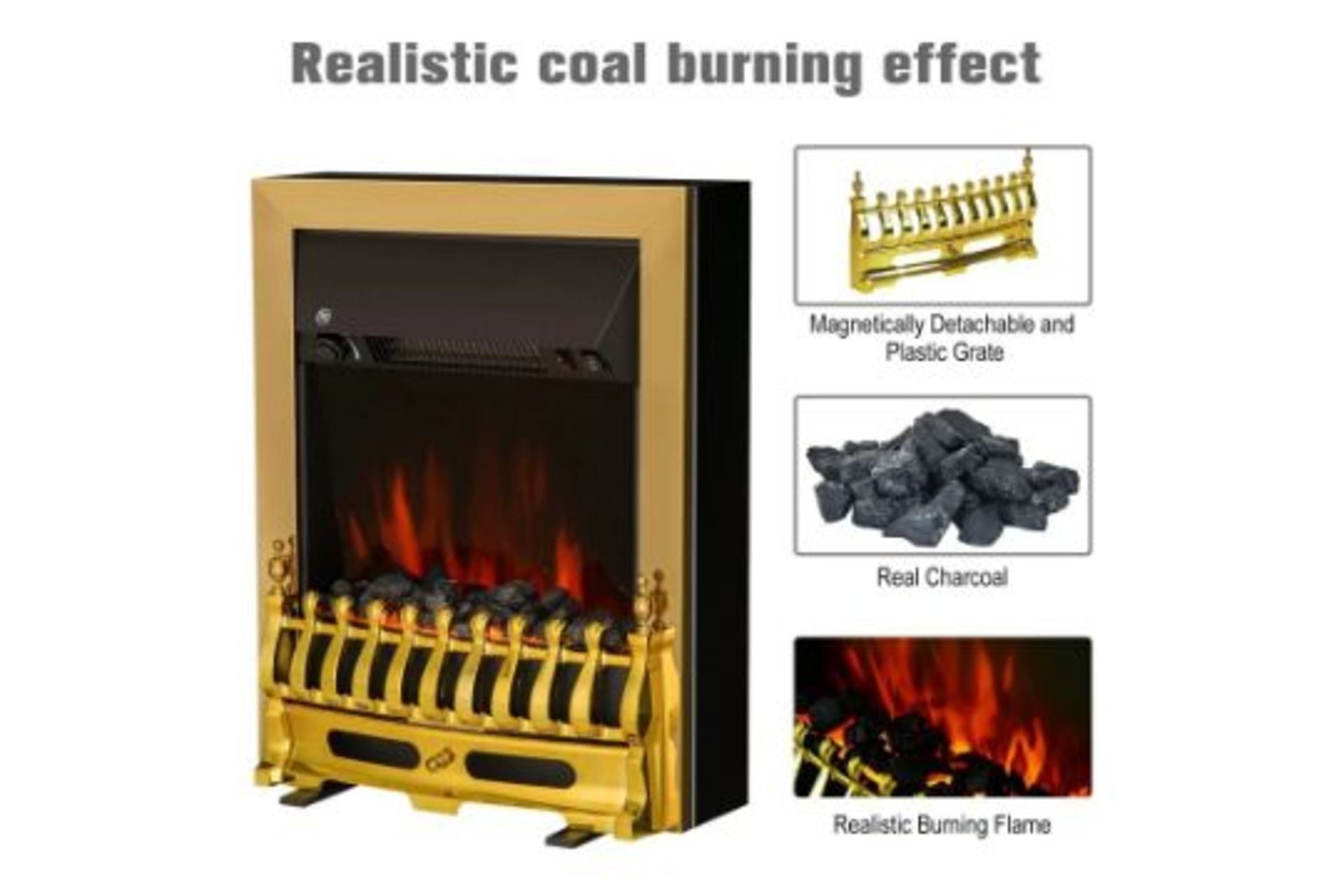 RRP £124.99 - HOMCOM LED Flame Electric Fire Place 2000W Coal Burning Effect Heat Freestanding - Image 2 of 4