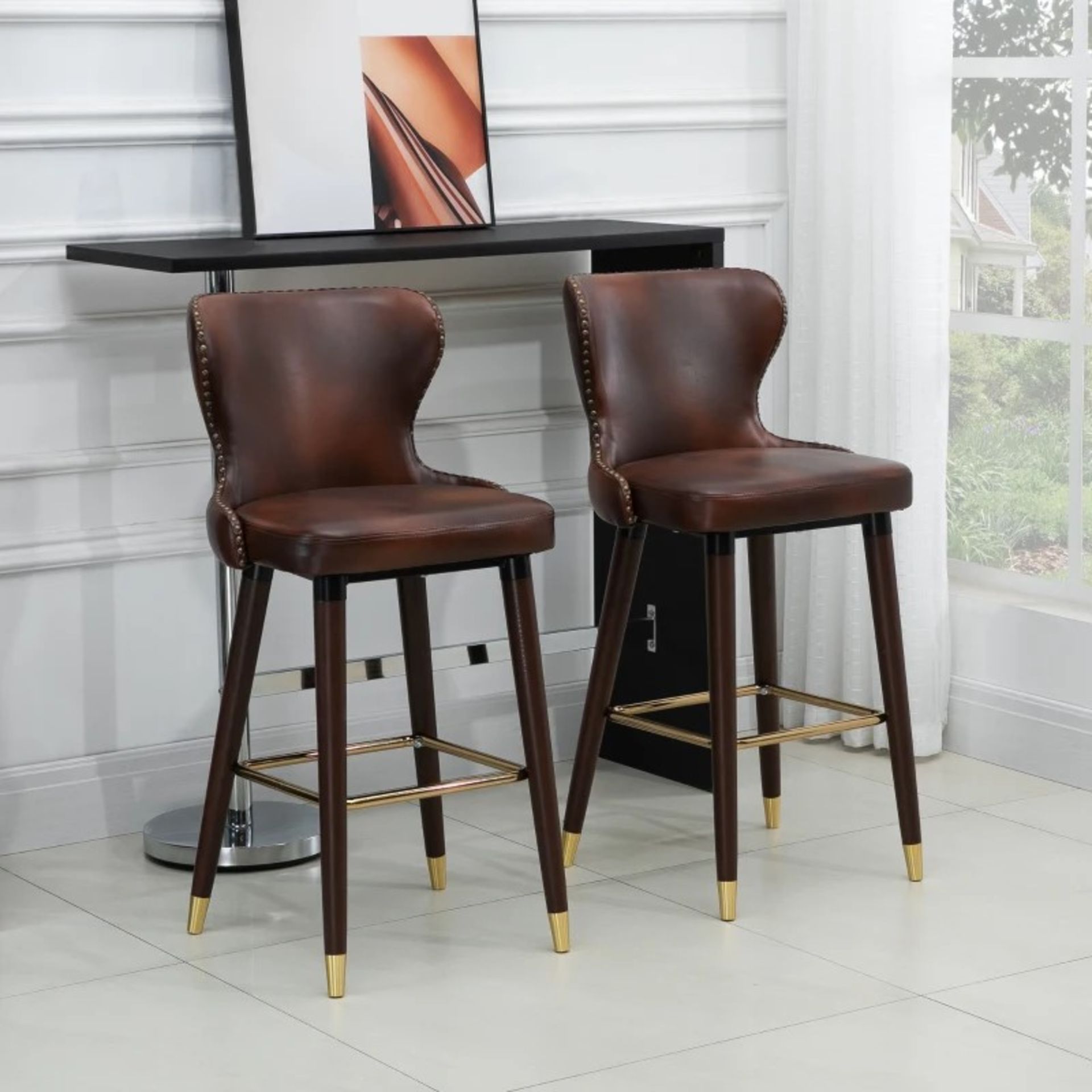 RRP £269.99 - HOMCOM Bar Stools Set of 2, PU Leather Vintage Counter-Height Bar Chair, Luxury