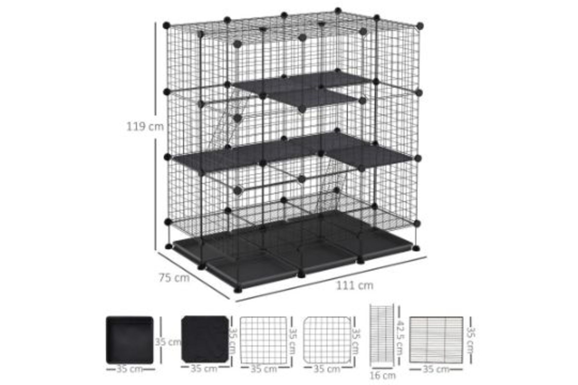 RRP £67.99 - PawHut Steel 3-Tier Small Animal Playpen Cage Black - DIMENSIONS: Recommended: 119H x - Image 2 of 4