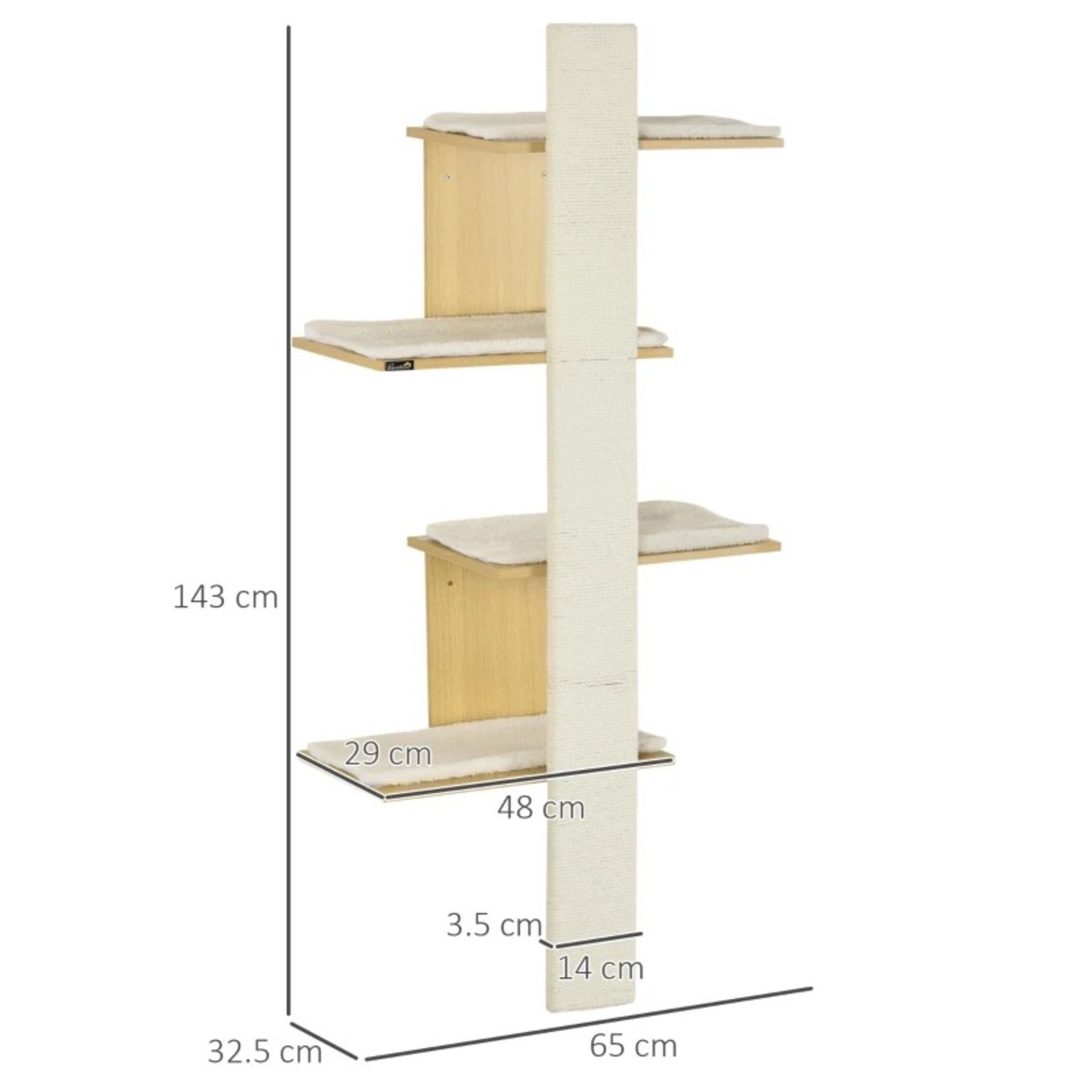 RRP £129.99 - PawHut Cat Tree for Indoor Cats, 4-Layer Wall-Mounted Shelf, Kitten Perch Climber - Image 2 of 4