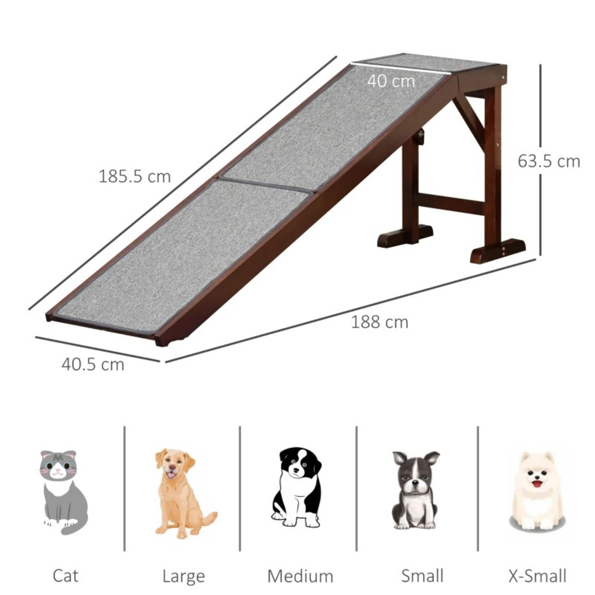 RRP £89.99 - PawHut Dog Ramp Foldable with Non-slip Carpet Top Platform Brown Grey - Image 2 of 4