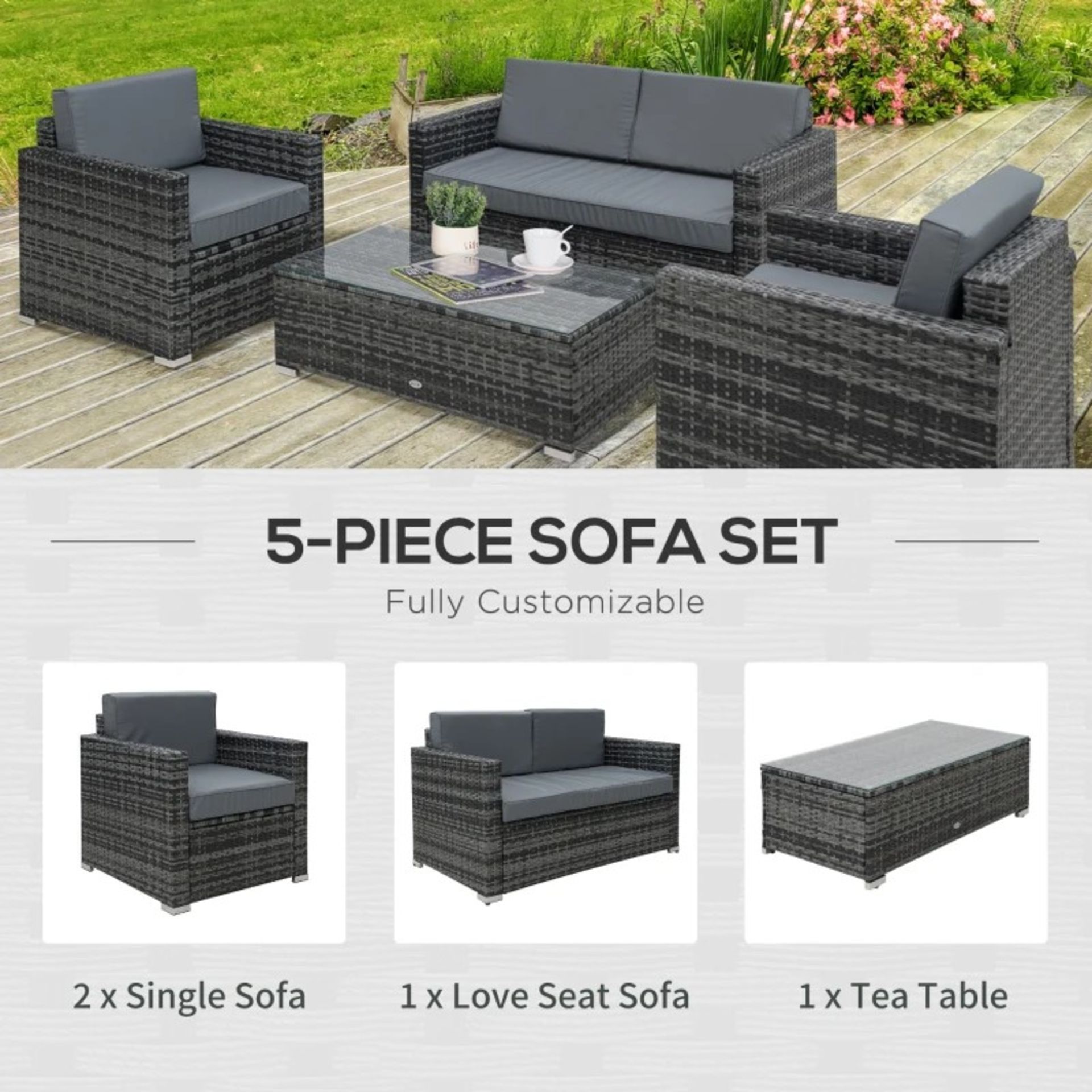 RRP £699 - BOX 4 OF 4 MISSING - Outsunny 4 Pieces Wicker Steel Rattan Sofa Set Garden Chair Seat - Image 2 of 2