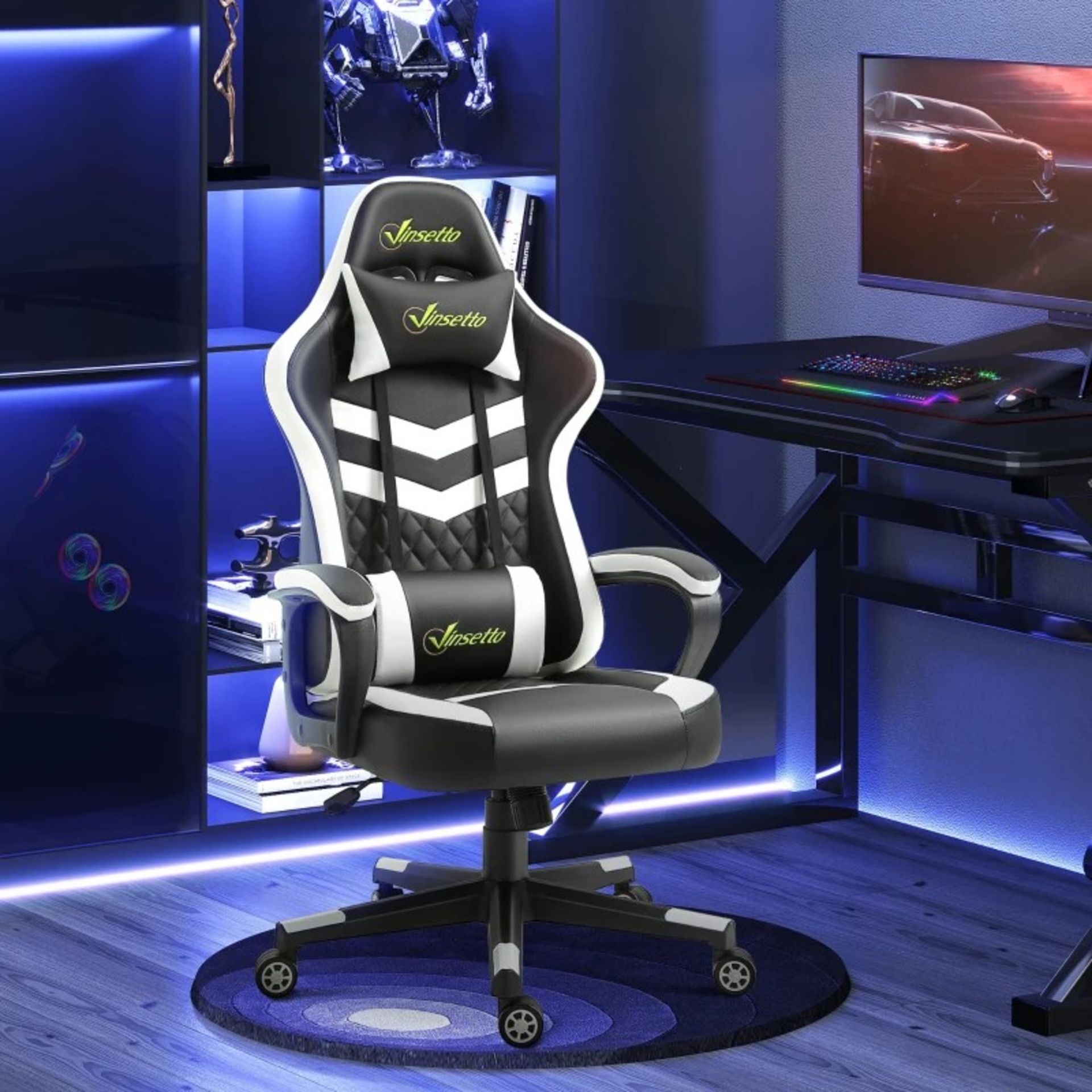 RRP £129.99 - Vinsetto Racing Gaming Chair with Lumbar Support, Headrest, Swivel Wheel, PVC - Image 2 of 4