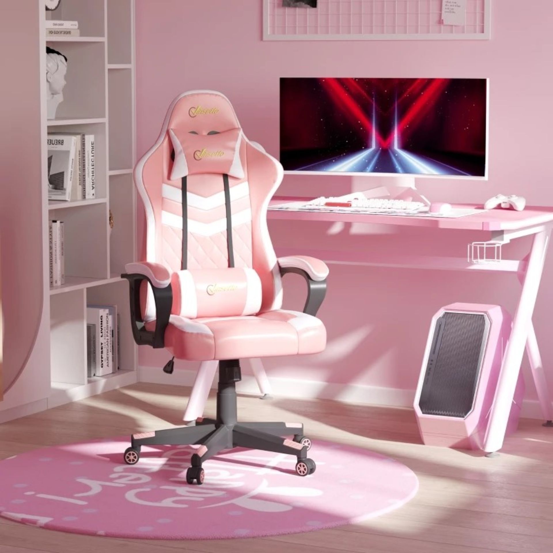 RRP £146.99 - Vinsetto Racing Gaming Chair w/ Lumbar Support, Headrest, Gamer Office Chair, Pink