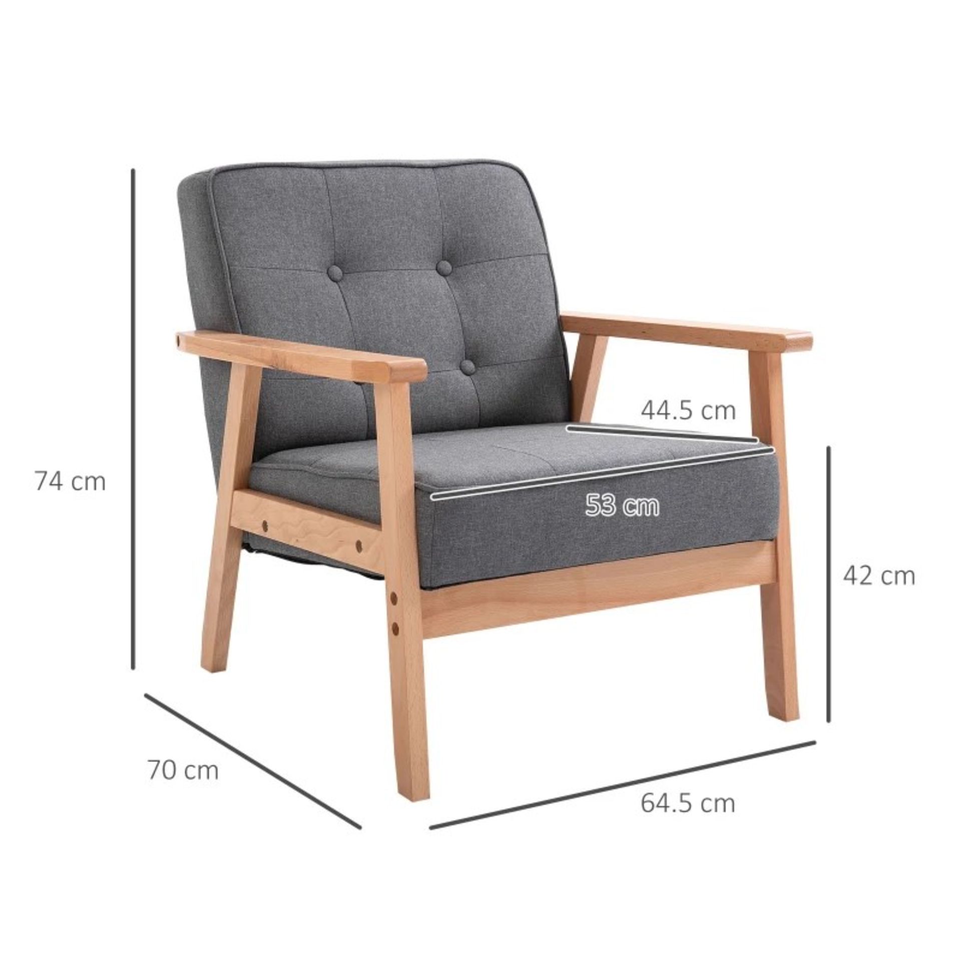 RRP £132.99 - HOMCOM Minimalistic Wooden Frame Accent Chair, with Padded Seat - Dark Grey - Image 2 of 4