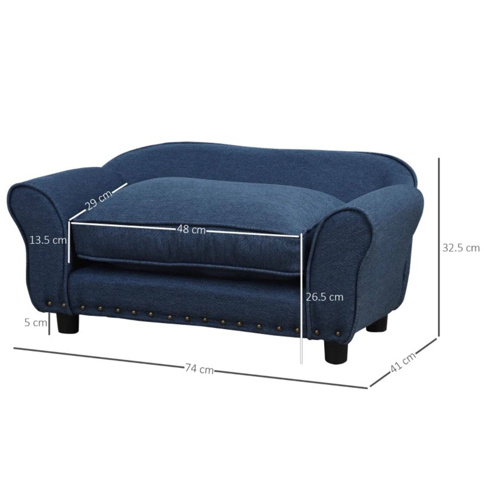 RRP £64.99 - PawHut Dogs Elevated Plush Sponge Sofa Bed Navy - FOUR FEET: Provides extra balance and - Image 2 of 4