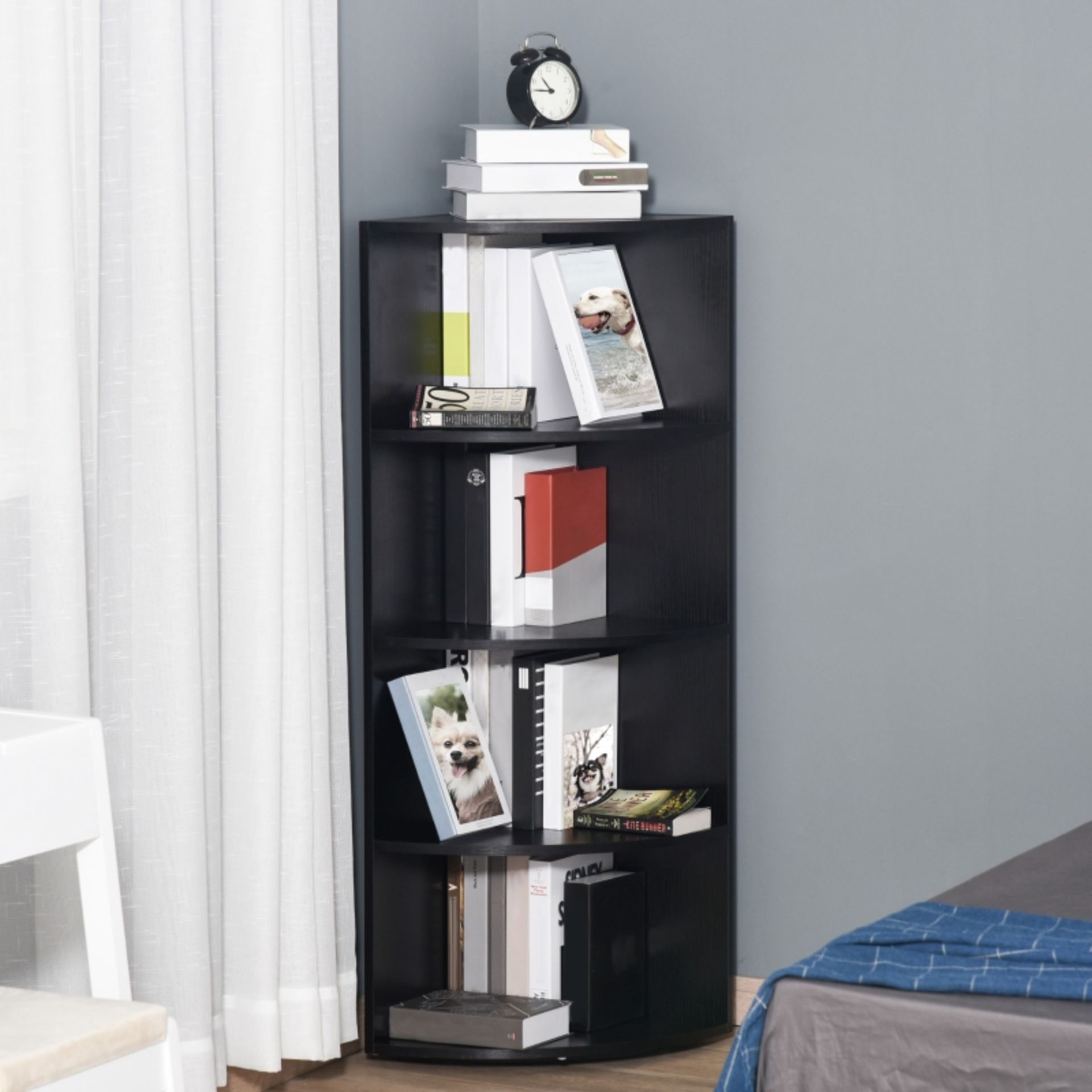 RRP £67.99 - HOMCOM Wood Corner Shelf 4 Tier Unit Freestanding Bookshelf Plants Stand Display