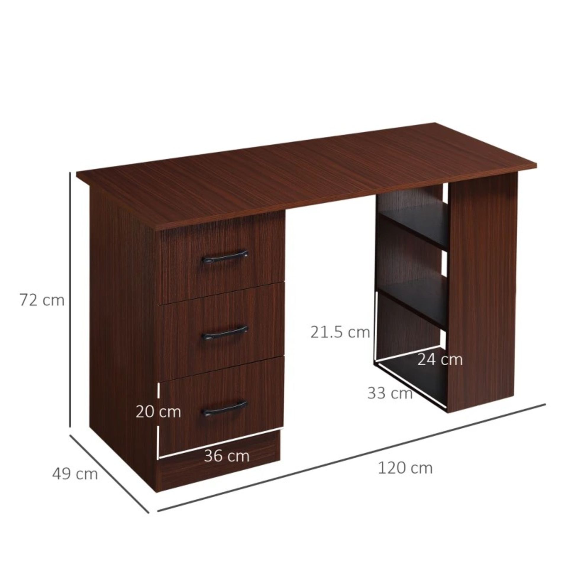 RRP £85.99 - HOMCOM 120cm Computer Desk with Storage Shelves Drawers, Writing Table Study - Image 2 of 4