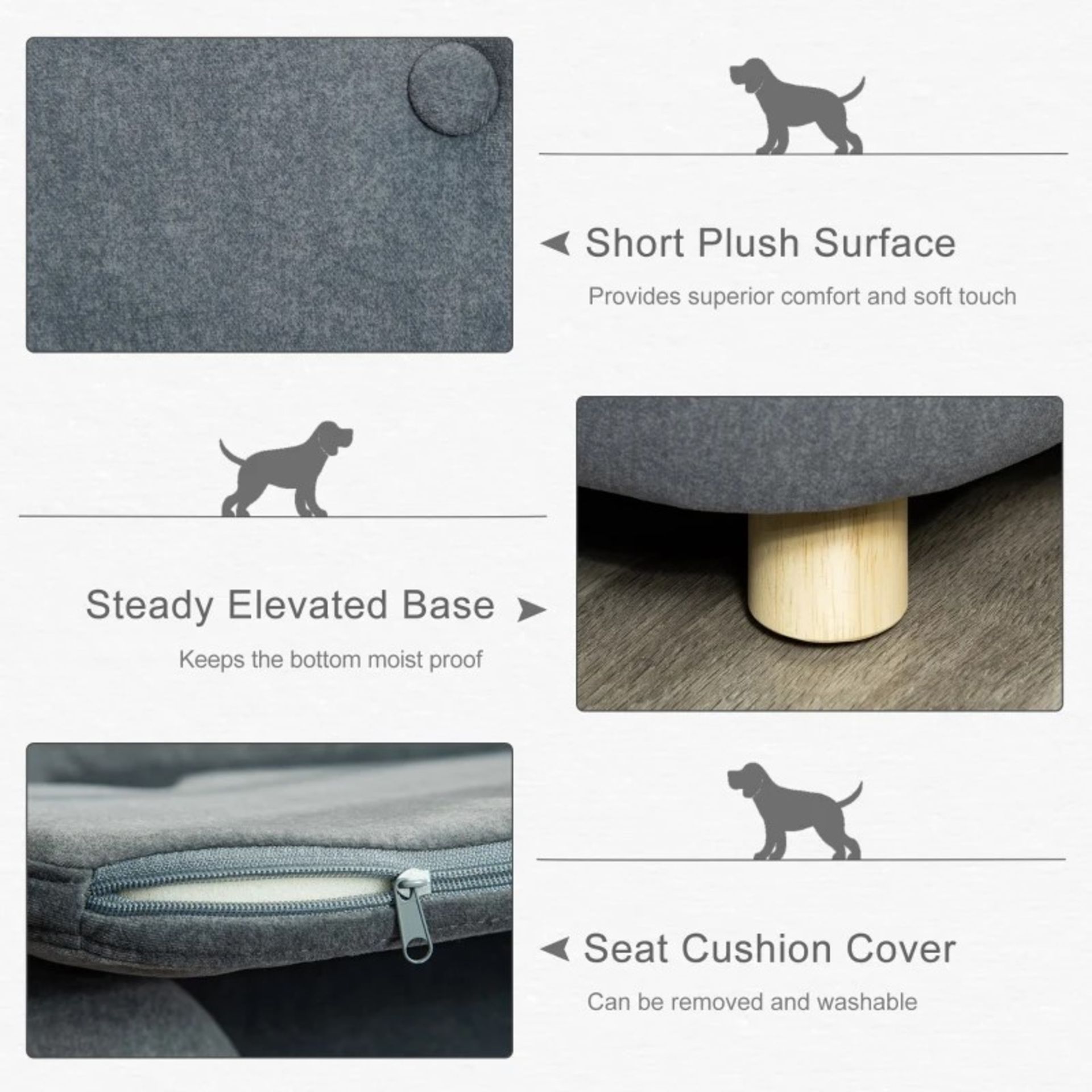 RRP £99.99 - PawHut Pet Sofa Puppy Kitten Lounge, w/ Wooden Frame, Washable Cushion, Grey - - Image 3 of 4