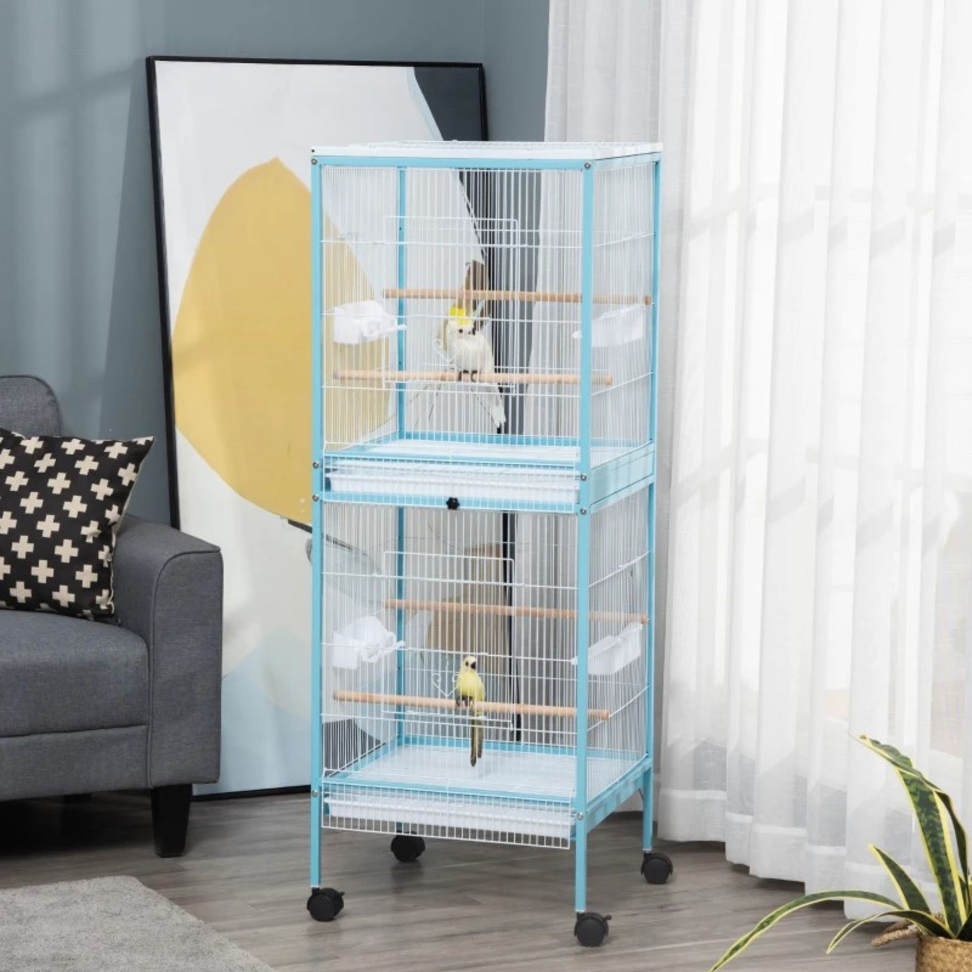 RRP £98.99 - PawHut 2 In 1 Large Bird Cage Aviary for Finch Canaries, Budgies with Wheels, Slide-out