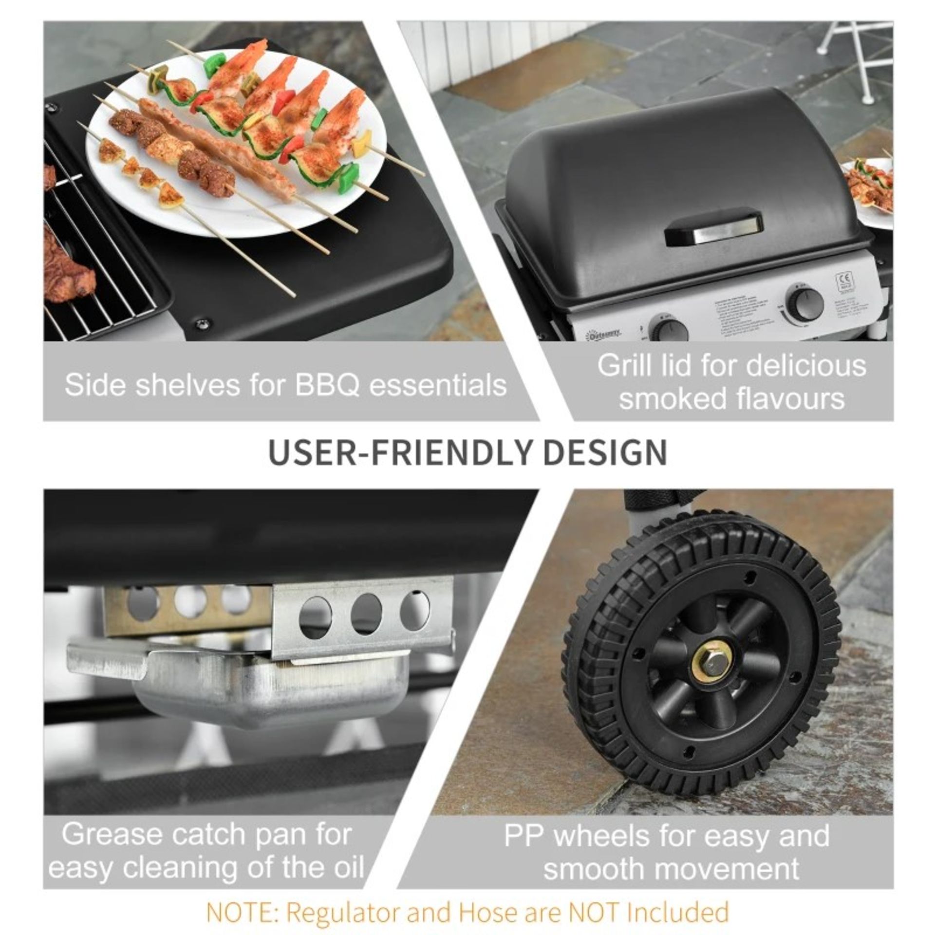 RRP £121.99 - Outsunny Propane Gas Barbecue Grill 2 Burner Cooking BBQ Grill 5.6 kW w/ Side - Image 3 of 4