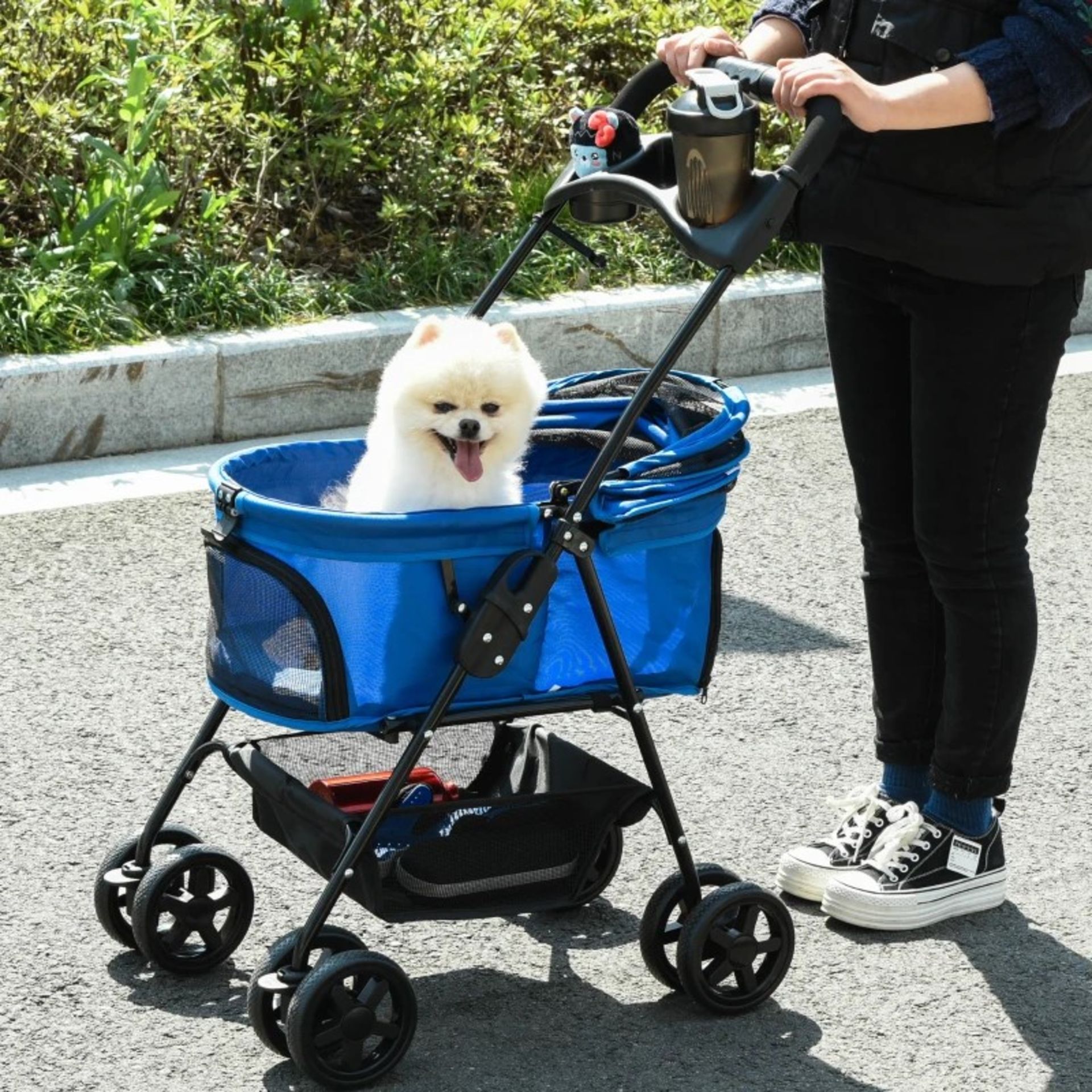 RRP £169.99 - PawHut Pet Stroller Pushchair No-Zip Foldable Travel Carriage with Brake Basket