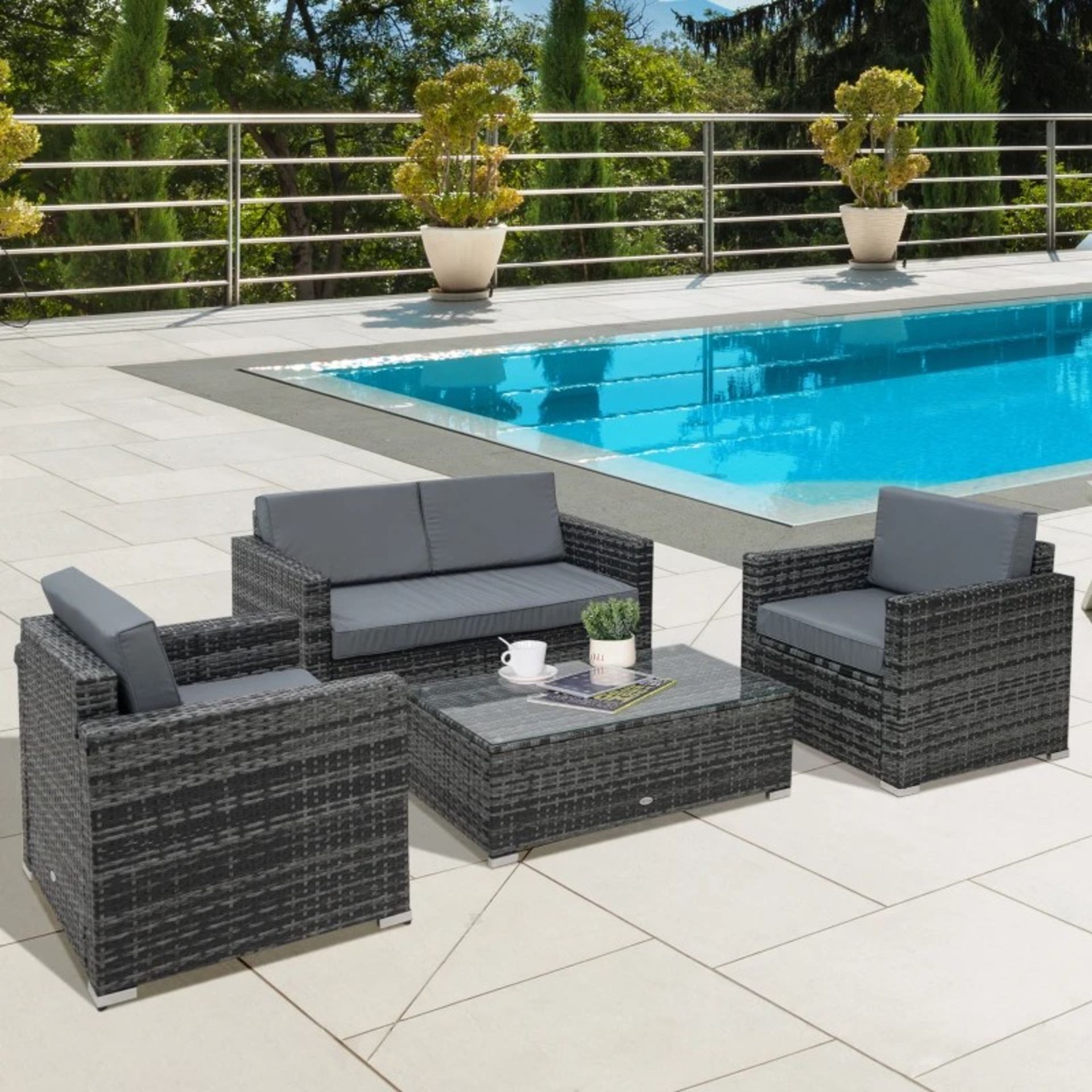 RRP £699 - BOX 4 OF 4 MISSING - Outsunny 4 Pieces Wicker Steel Rattan Sofa Set Garden Chair Seat