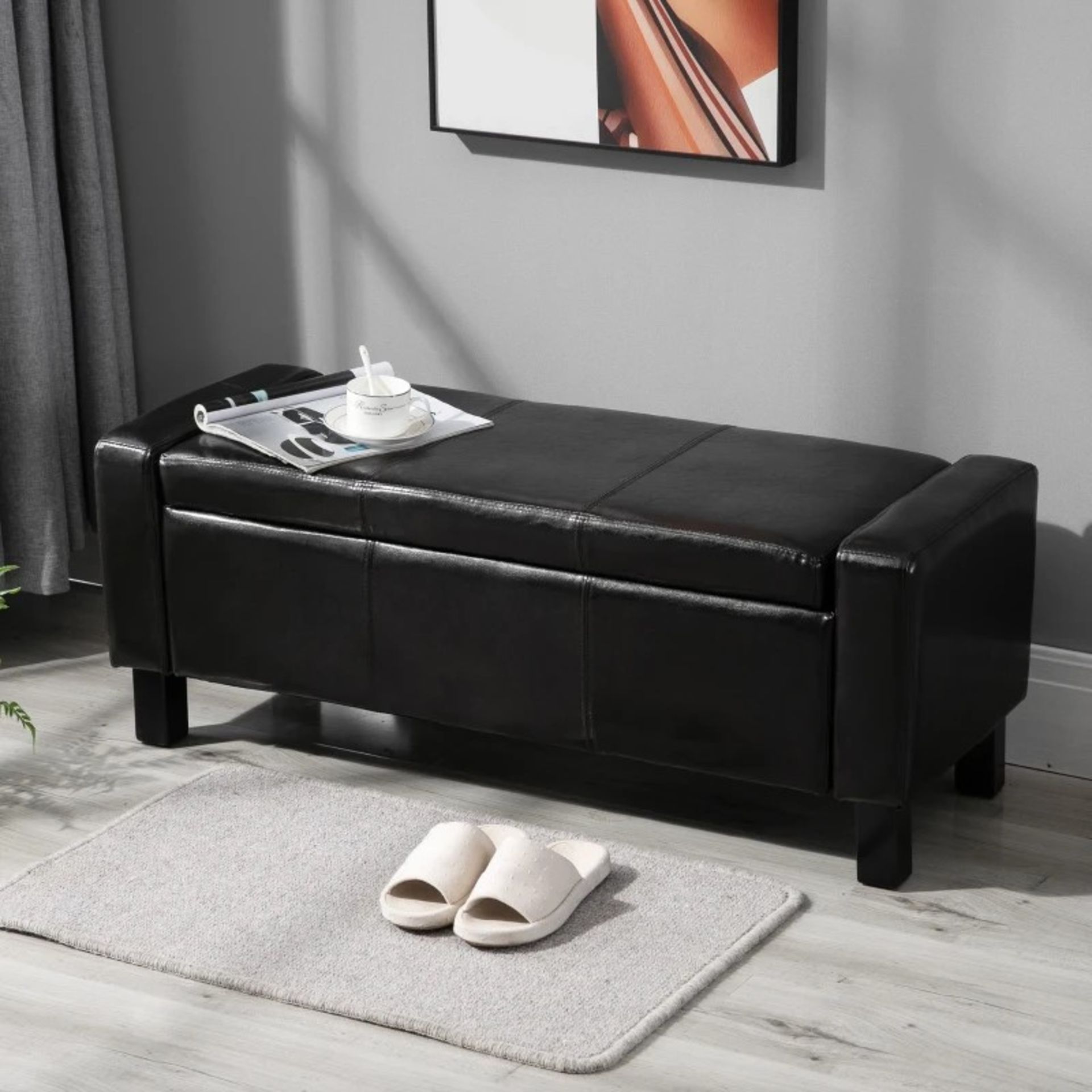 RRP £104.99 - HOMCOM Faux Leather Storage Ottoman - Brown - STURDY FRAME: Made from MDF, the