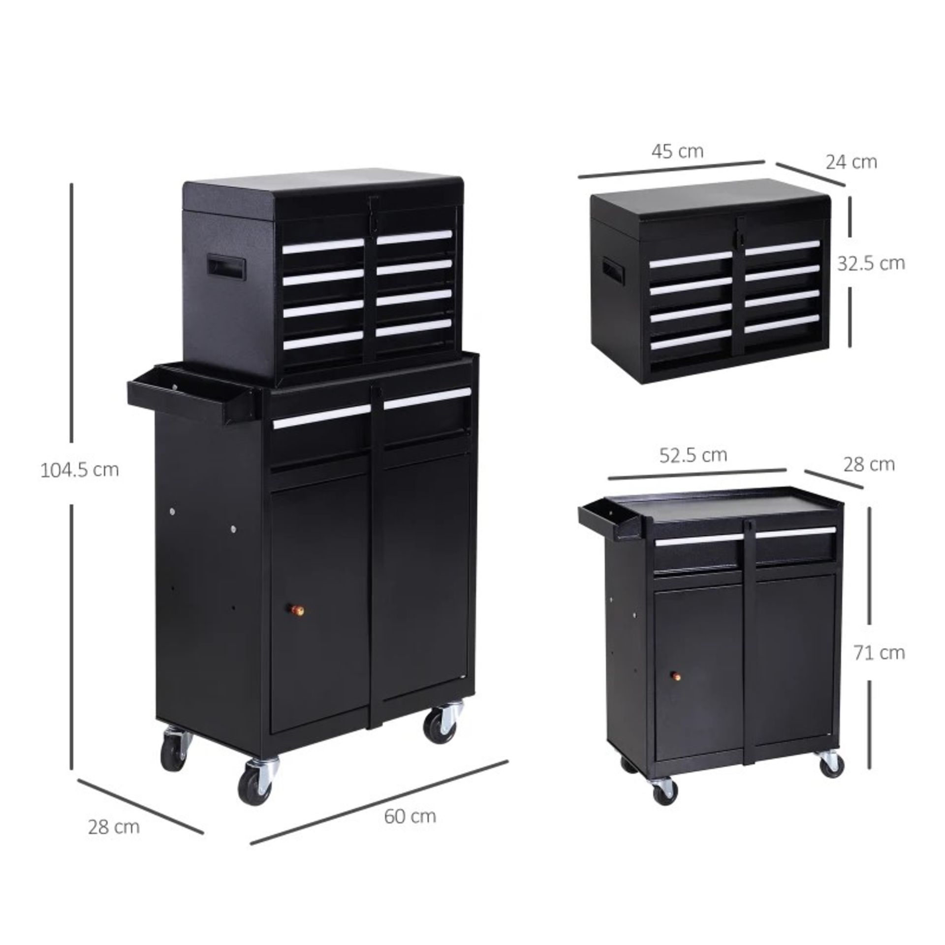 RRP £132.99 - DURHAND Tool Chest 2 in 1 Metal Tool Cabinet Storage Box with 5 Drawers Pegboard - Image 2 of 4