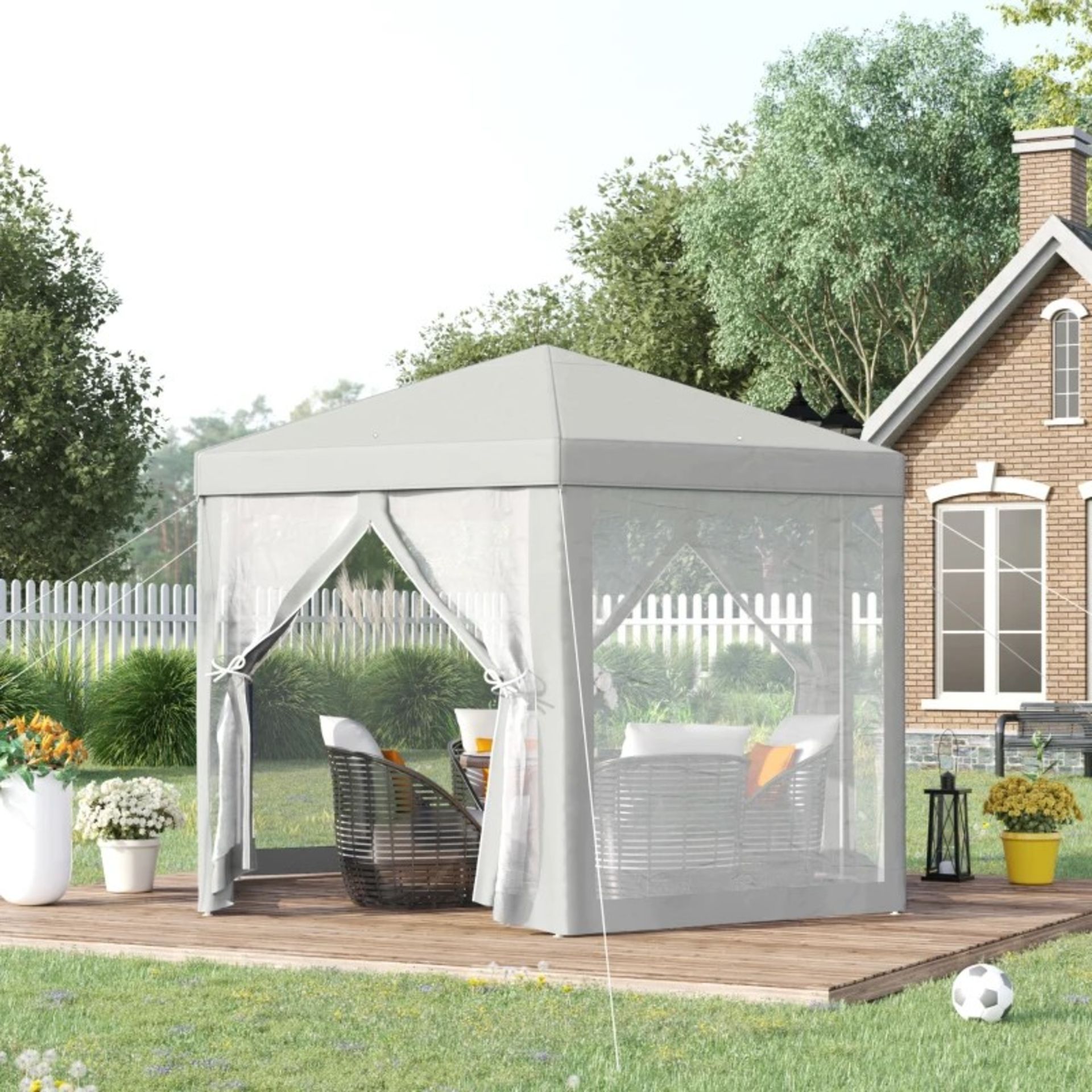 RRP £89.99 - Outsunny 4M Hexagon Gazebo, Netting Party Tent Patio Canopy Outdoor Event Shelter for