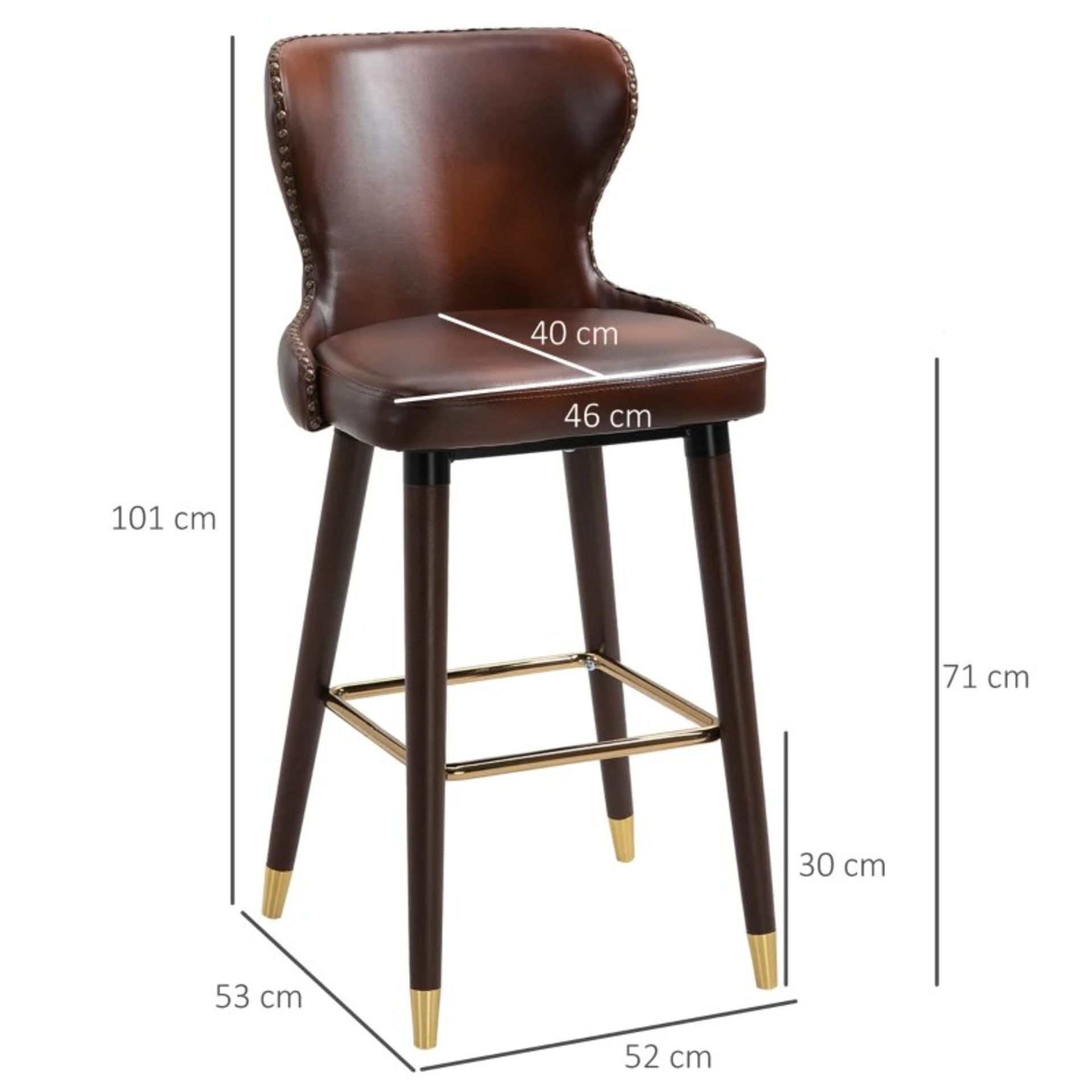 RRP £269.99 - HOMCOM Bar Stools Set of 2, PU Leather Vintage Counter-Height Bar Chair, Luxury - Image 2 of 4