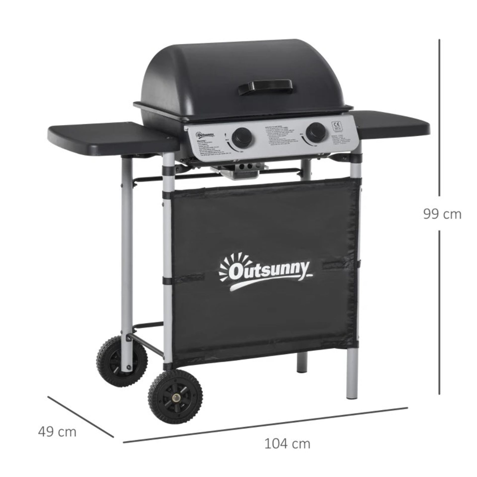 RRP £121.99 - Outsunny Propane Gas Barbecue Grill 2 Burner Cooking BBQ Grill 5.6 kW w/ Side - Image 2 of 4